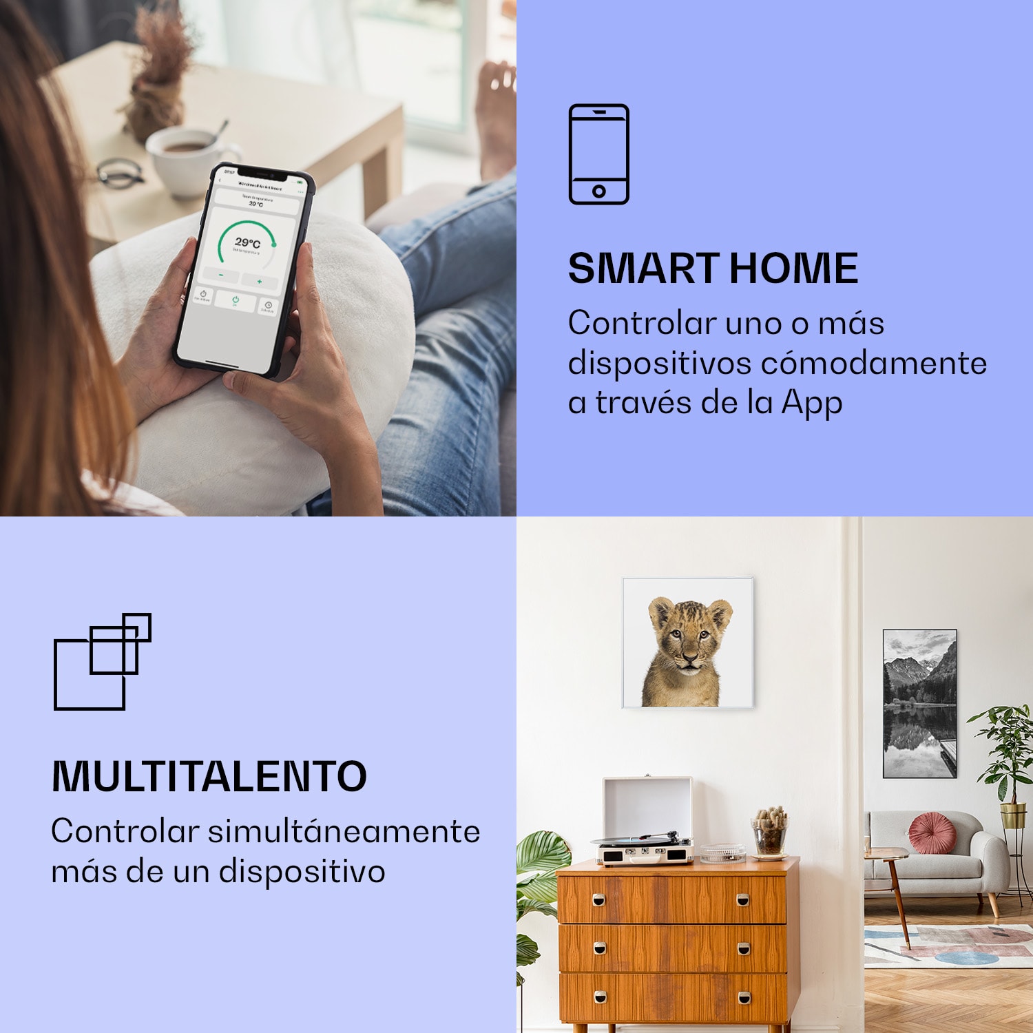 Wonderwall Air Art Calefactor infrarrojo inteligente de león 60 x 60 cm 350 W 