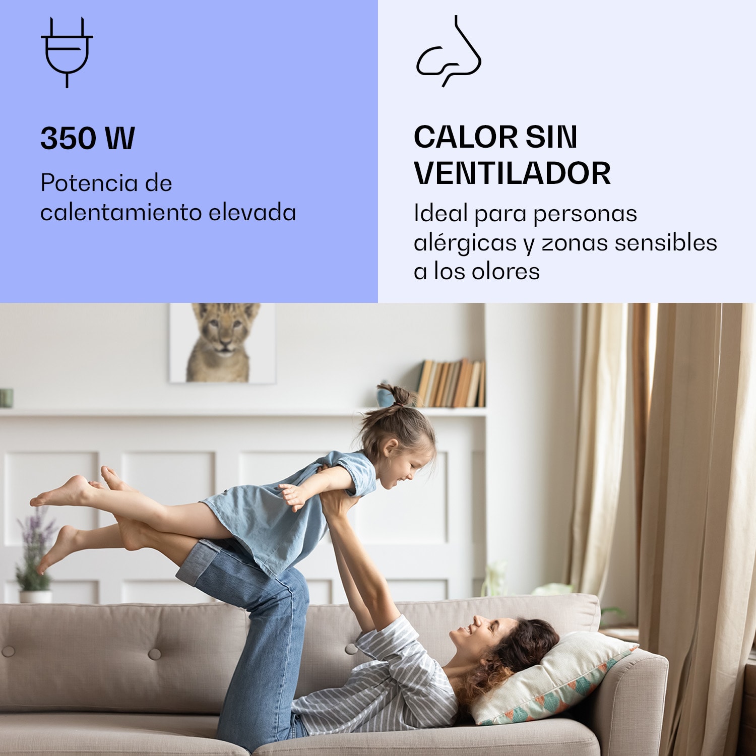 Wonderwall Air Art Calefactor infrarrojo inteligente de león 60 x 60 cm 350 W 