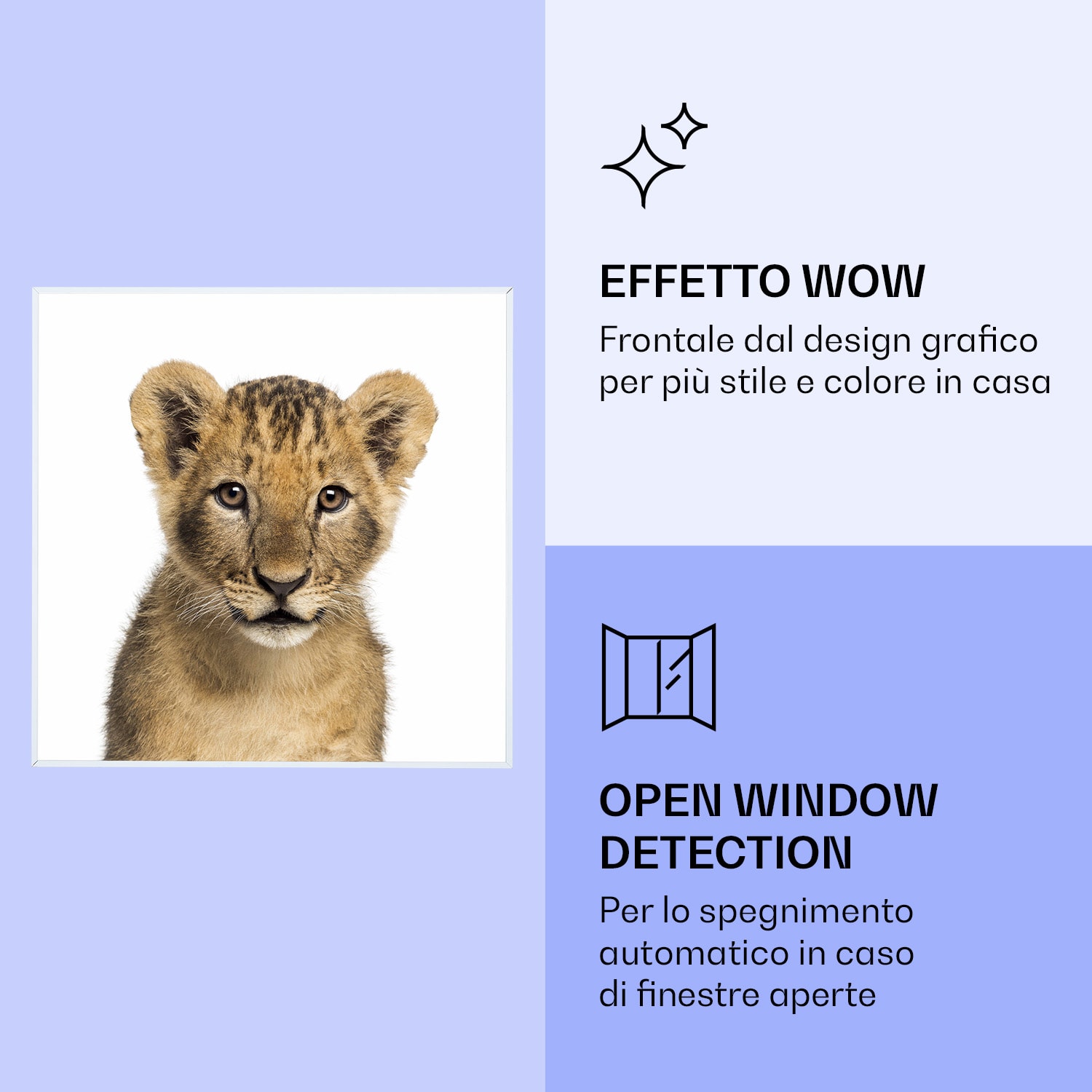 Wonderwall Air Art Smart Riscaldatore a infrarossi Leone 60x60cm 350W 60 x 60 cm | Leone, cornice bianca