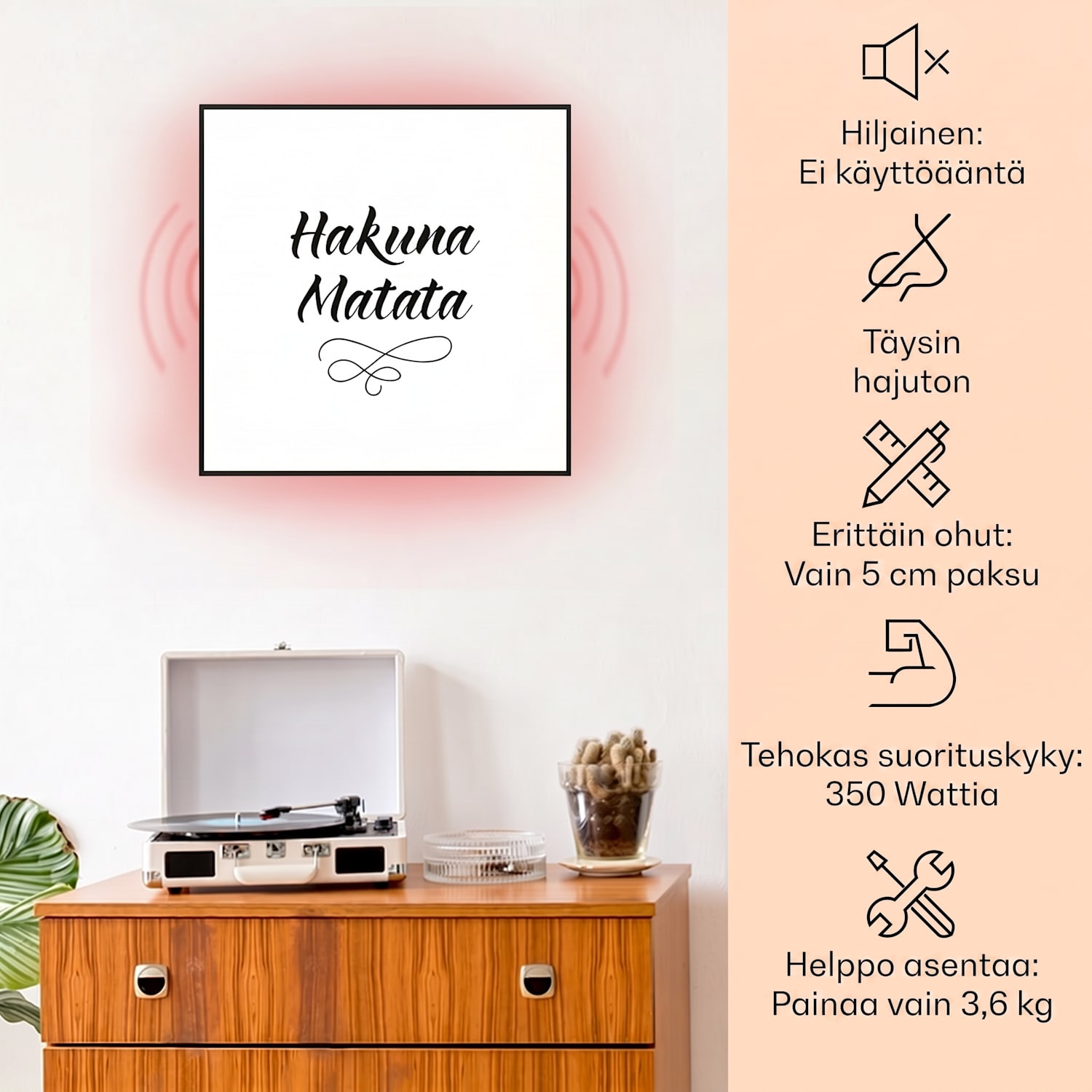 Wonderwall Air Art Smart infrapunalämmitin motto   60x60cm 350 W 60 x 60 cm | 350 W | Motto