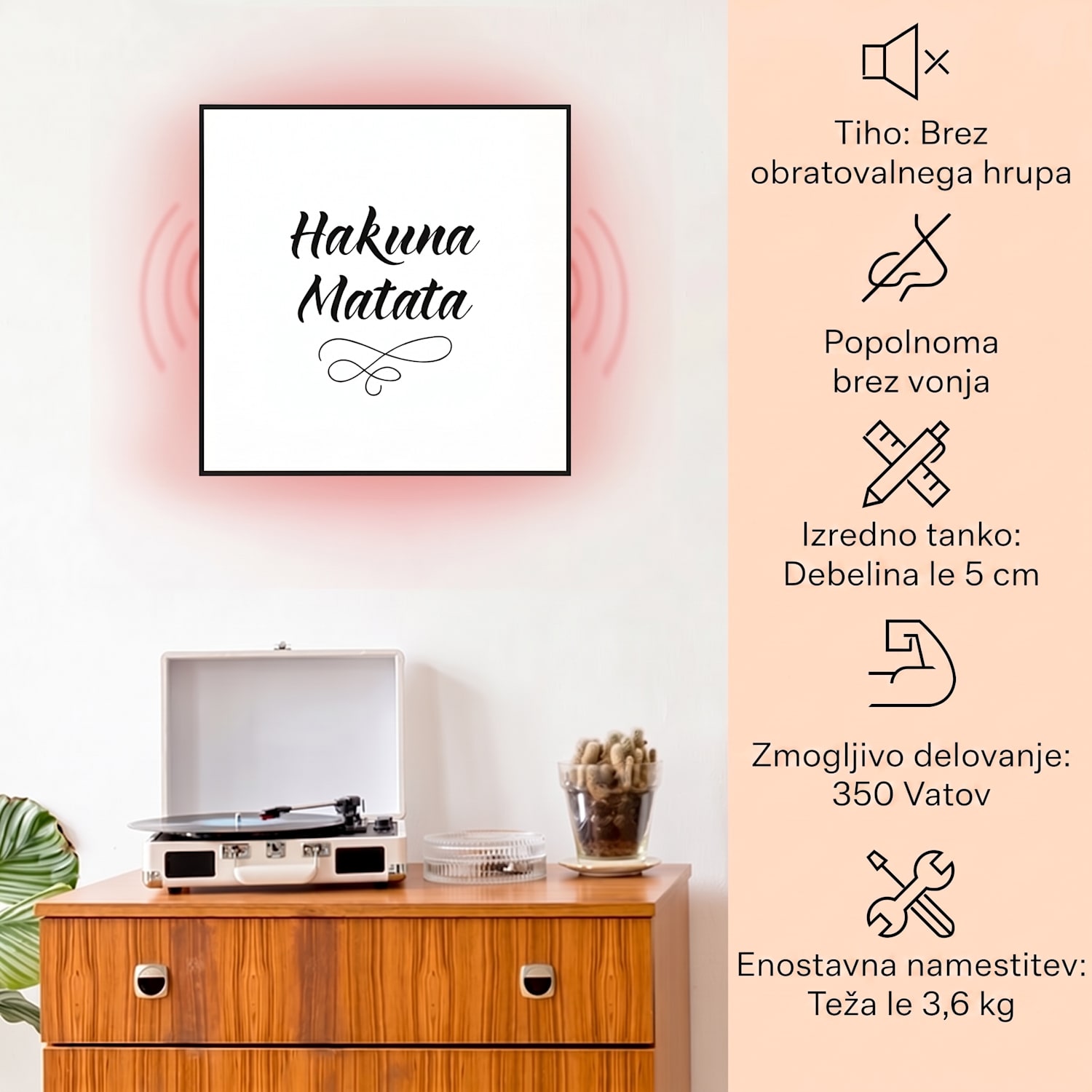 Wonderwall Air Art Smart, infrardeč grelnik, slogan, 60 x 60 cm, 350 W 60 x 60 cm | 350 W | Moto