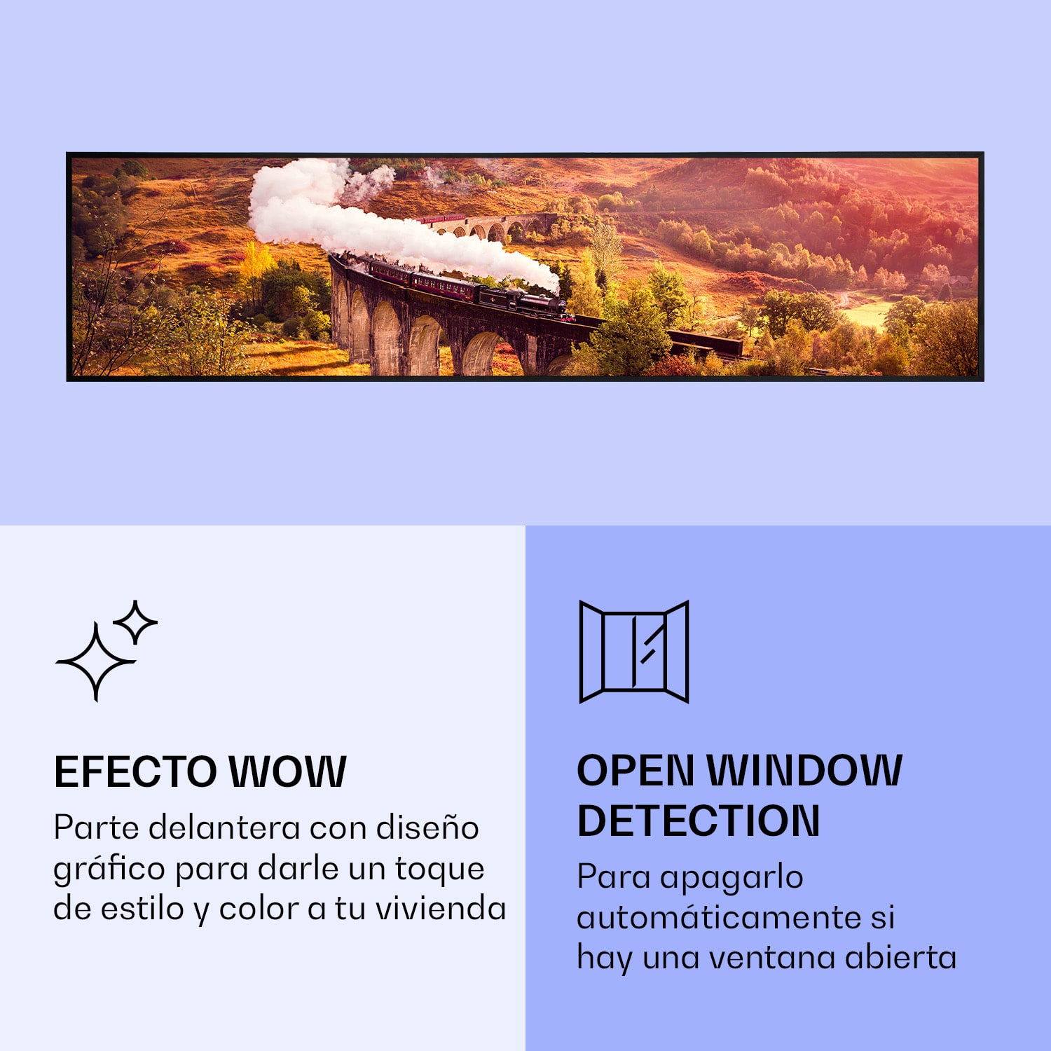 Wonderwall Air Art Calefactor infrarrojo inteligente de tren 120 x 30 cm 350 W 120 x 30 cm | Tren, marco negro