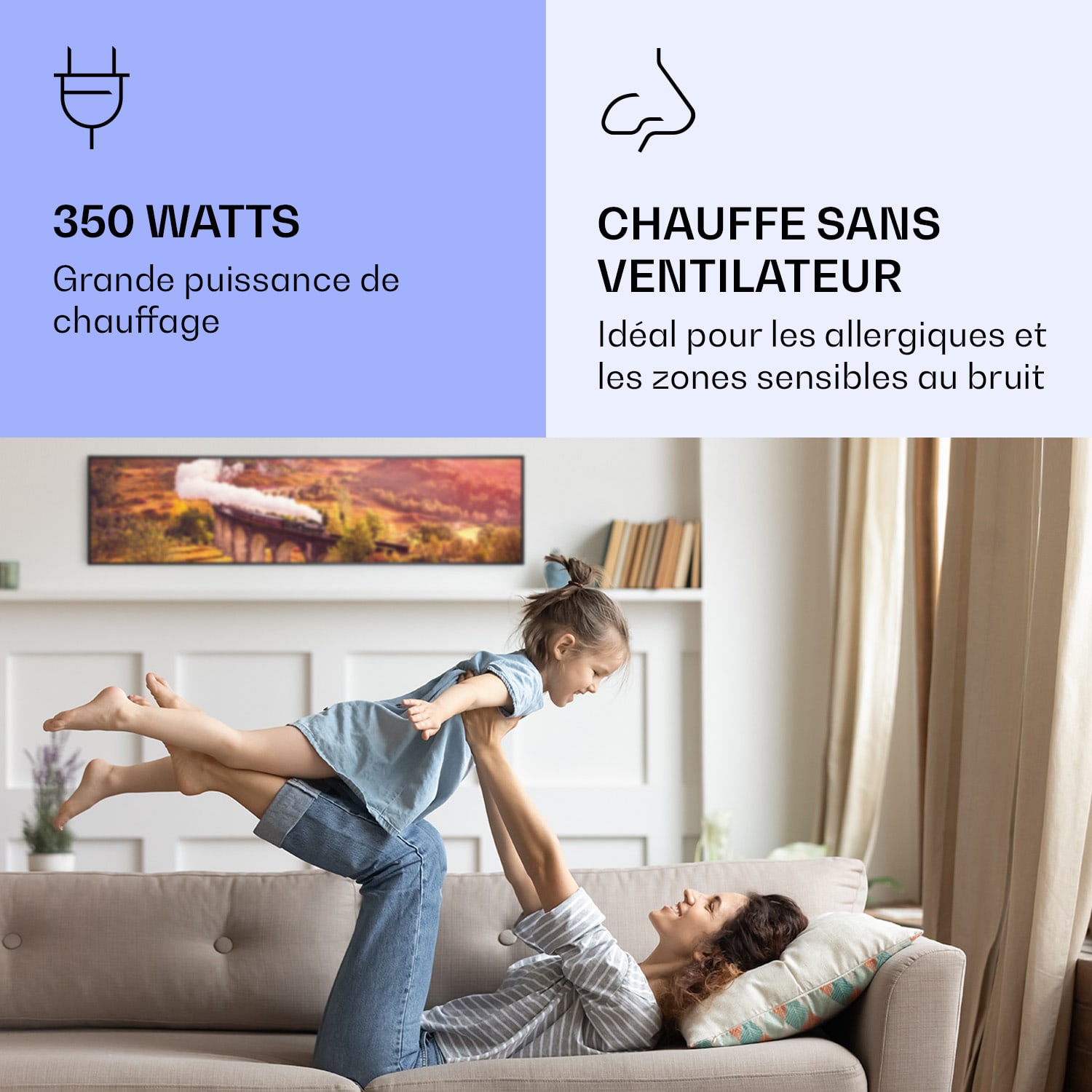 Radiateur infrarouge intelligent Wonderwall Air Art train 120x30 cm 350 W 120 x 30 cm | Train, cadre noir
