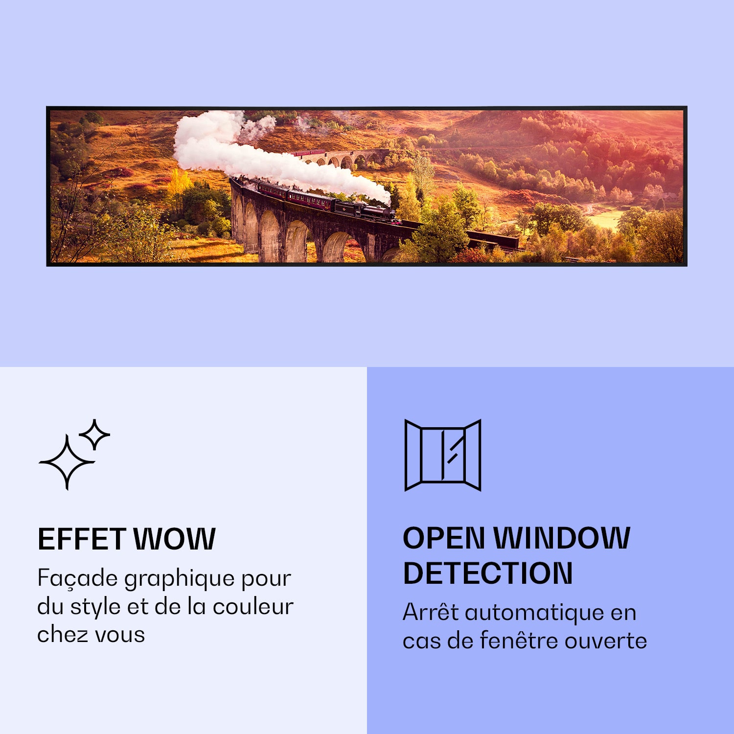 Radiateur infrarouge intelligent Wonderwall Air Art train 120x30 cm 350 W 120 x 30 cm | Train, cadre noir