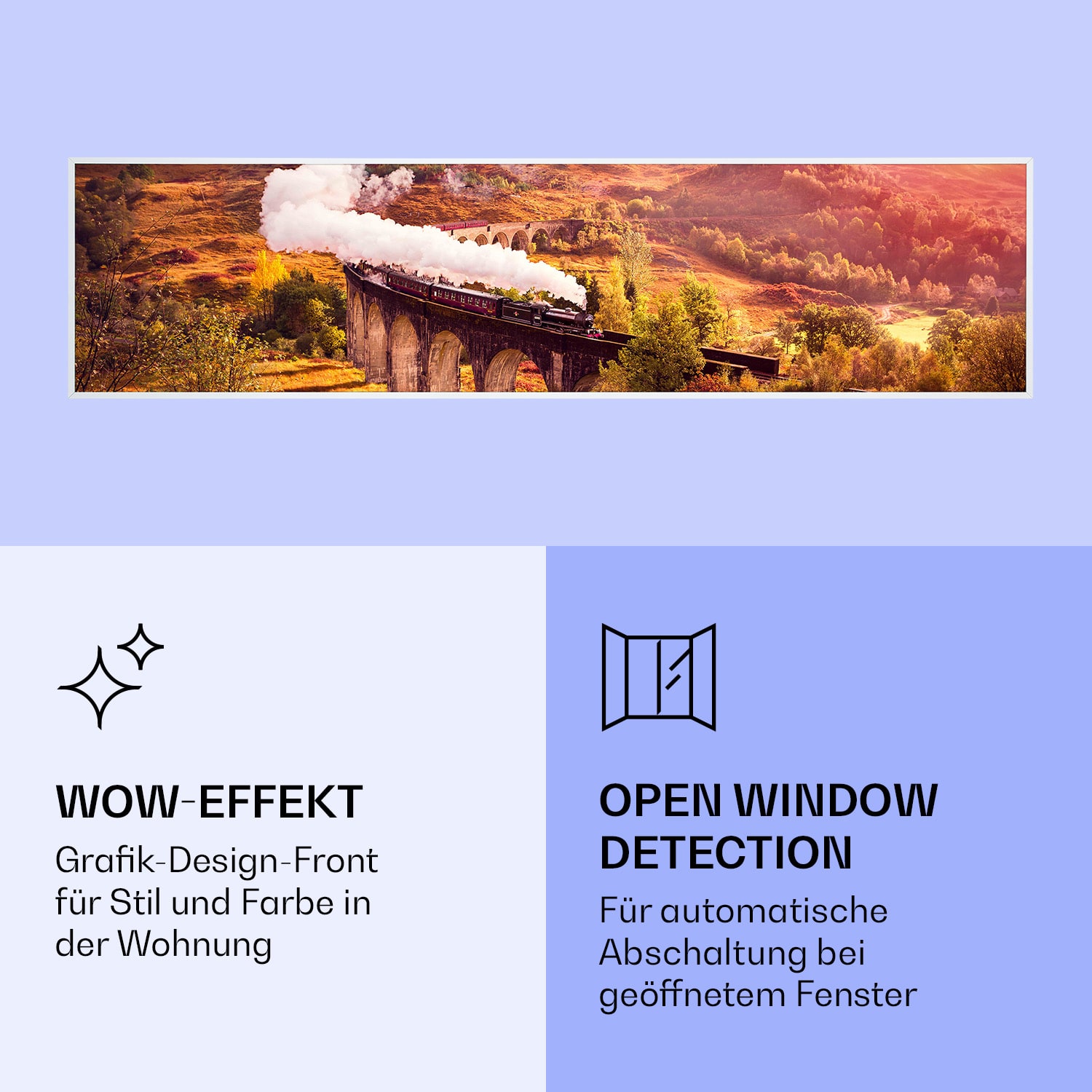 Radiateur infrarouge intelligent Wonderwall Air Art train 120x30 cm 350 W 120 x 30 cm | Train, cadre blanc