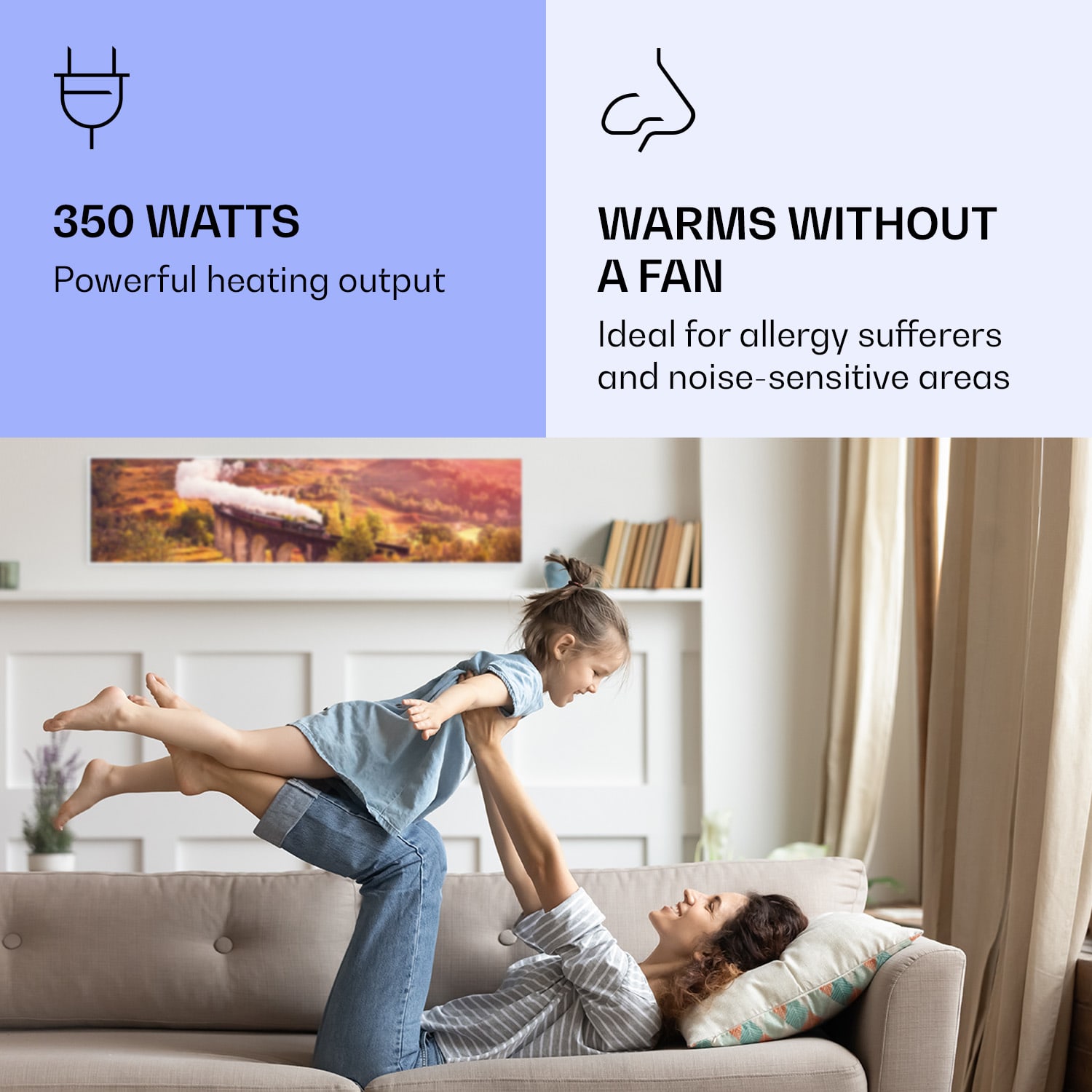 Wonderwall Air Art Smart, infračervený ohrievač, 120 x 30 cm, 350 W, vlak 120 x 30 cm | Vlak, biely rám