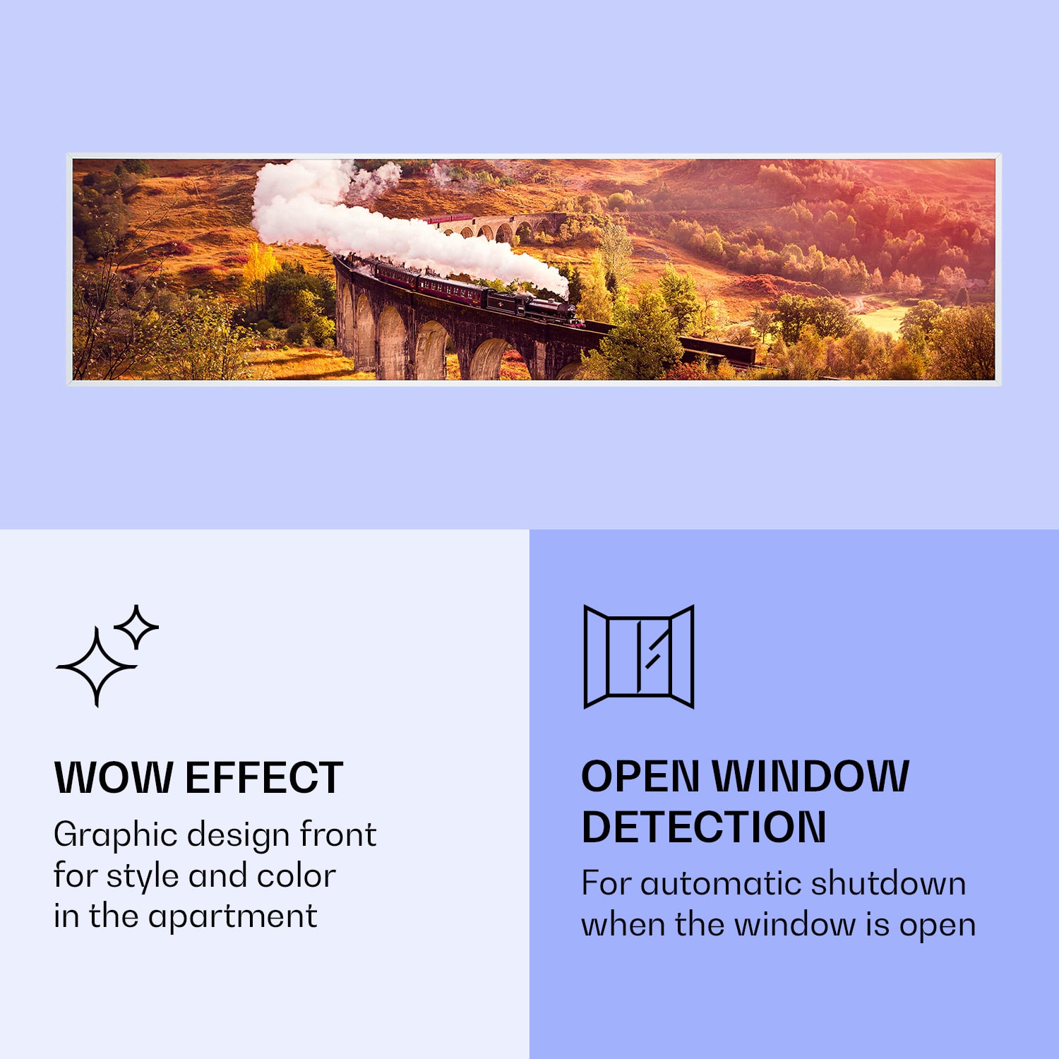 Wonderwall Air Art Smart, infračervený ohrievač, 120 x 30 cm, 350 W, vlak 120 x 30 cm | Vlak, biely rám