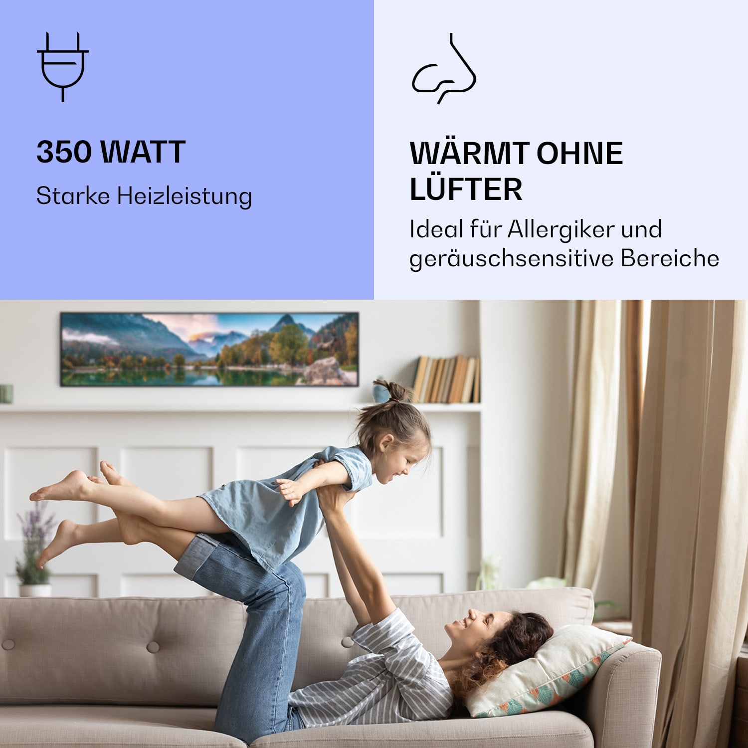 Wonderwall Air Art Smart Infrarotheizung See 120x30cm 350W 120 x 30 cm | See, schwarzer Rahmen