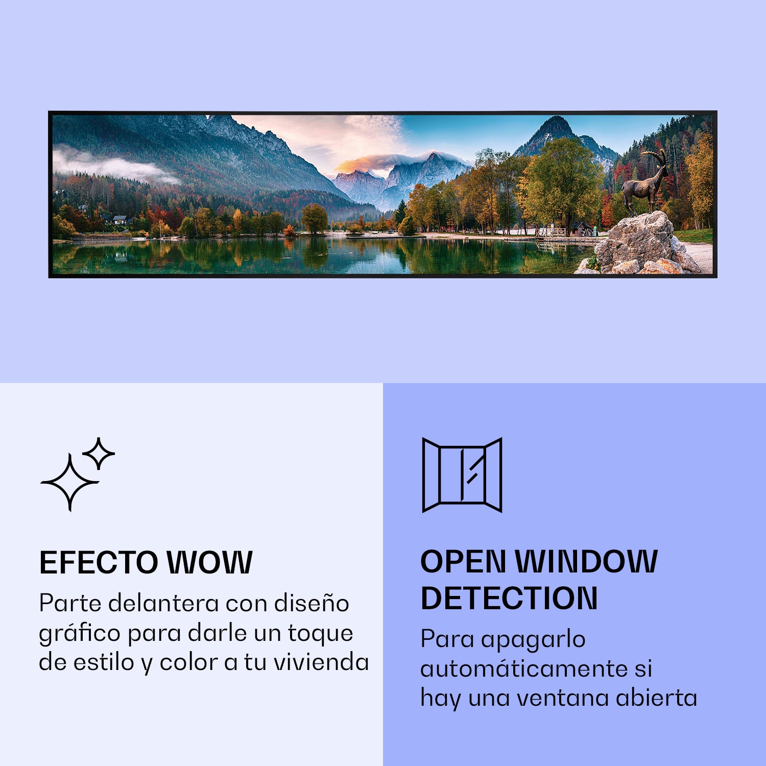 Wonderwall Air Art Calefactor infrarrojo inteligente de lago 120 x 30 cm 350 W 120 x 30 cm | Lago, marco negro