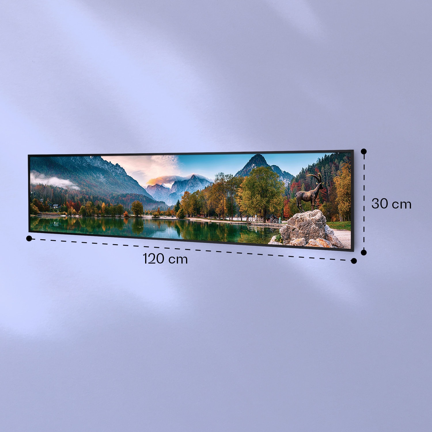 Wonderwall Air Art Smart, infračervený ohrievač, 120 x 30 cm, 350 W, more 120 x 30 cm | Jazero, čierny rám