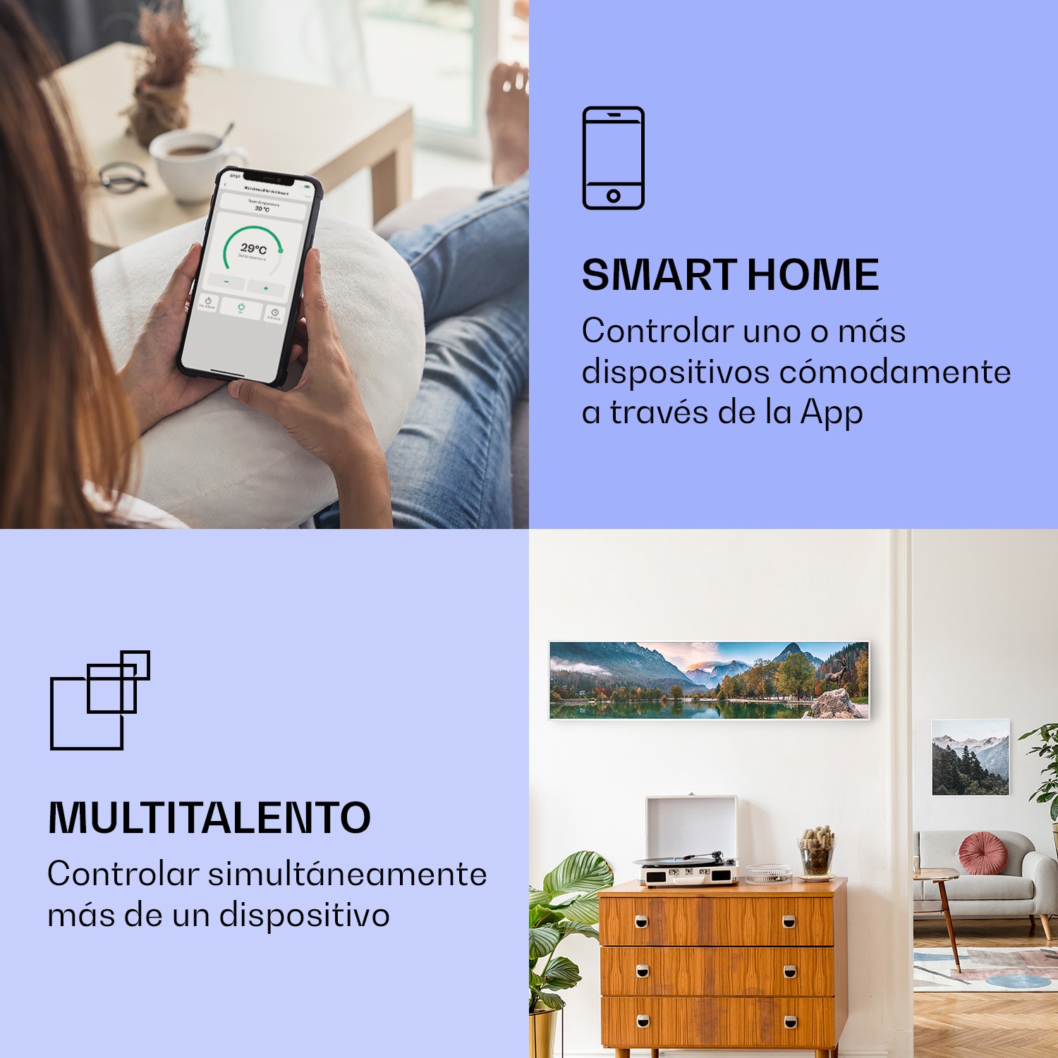 Wonderwall Air Art Calefactor infrarrojo inteligente de lago 120 x 30 cm 350 W 