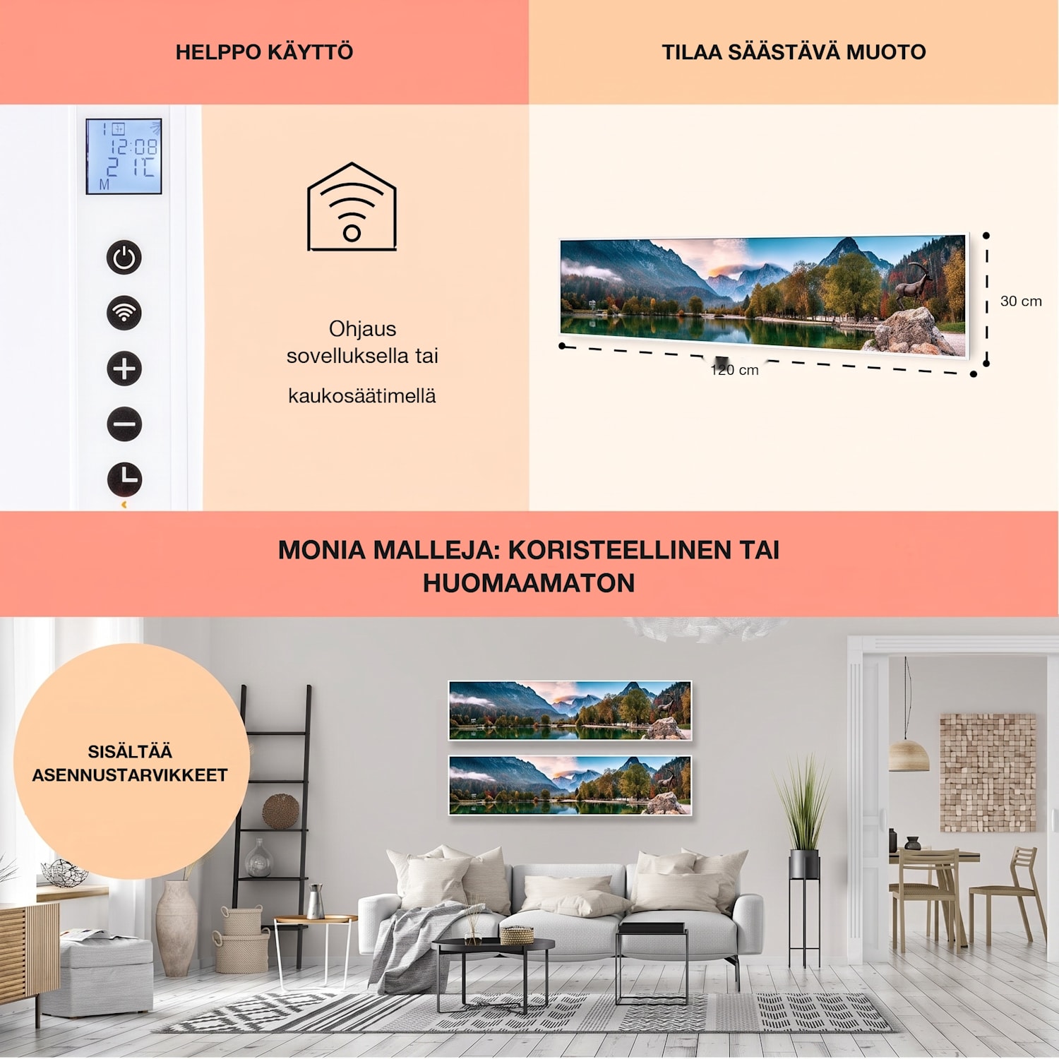 Wonderwall Air Art Smart infrapunalämmitin meri 120 x 30 cm 350 W 120 x 30 cm | 350 W | Lake Panorama