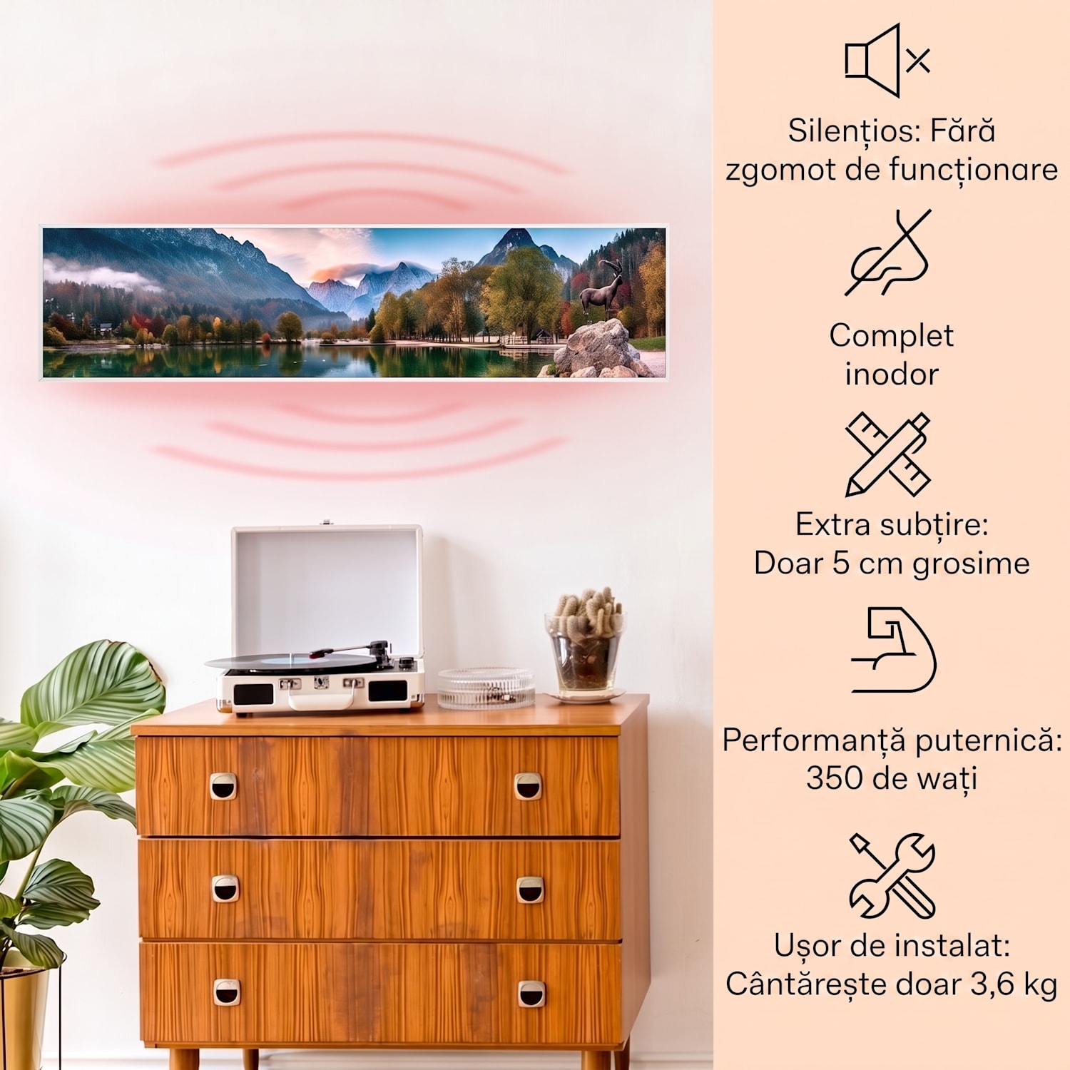 Wonderwall Air Art Smart, încălzitor cu infraroșu, vârtej, 120 x 30 cm, 350 W 120 x 30 cm | 350 W | Panoramă a lacului