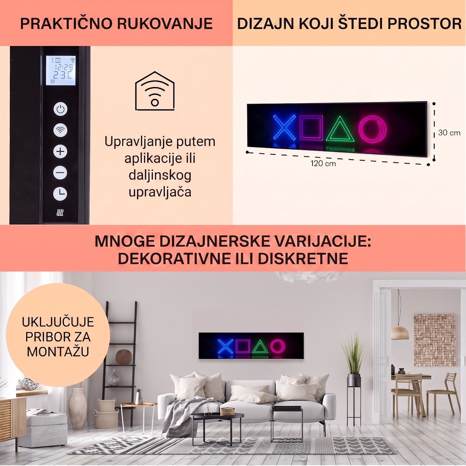 Wonderwall Air Art Smart, infracrveni grijač, igra, 120 x 30 cm, 350 W 120 x 30 cm | 350 W | Igra