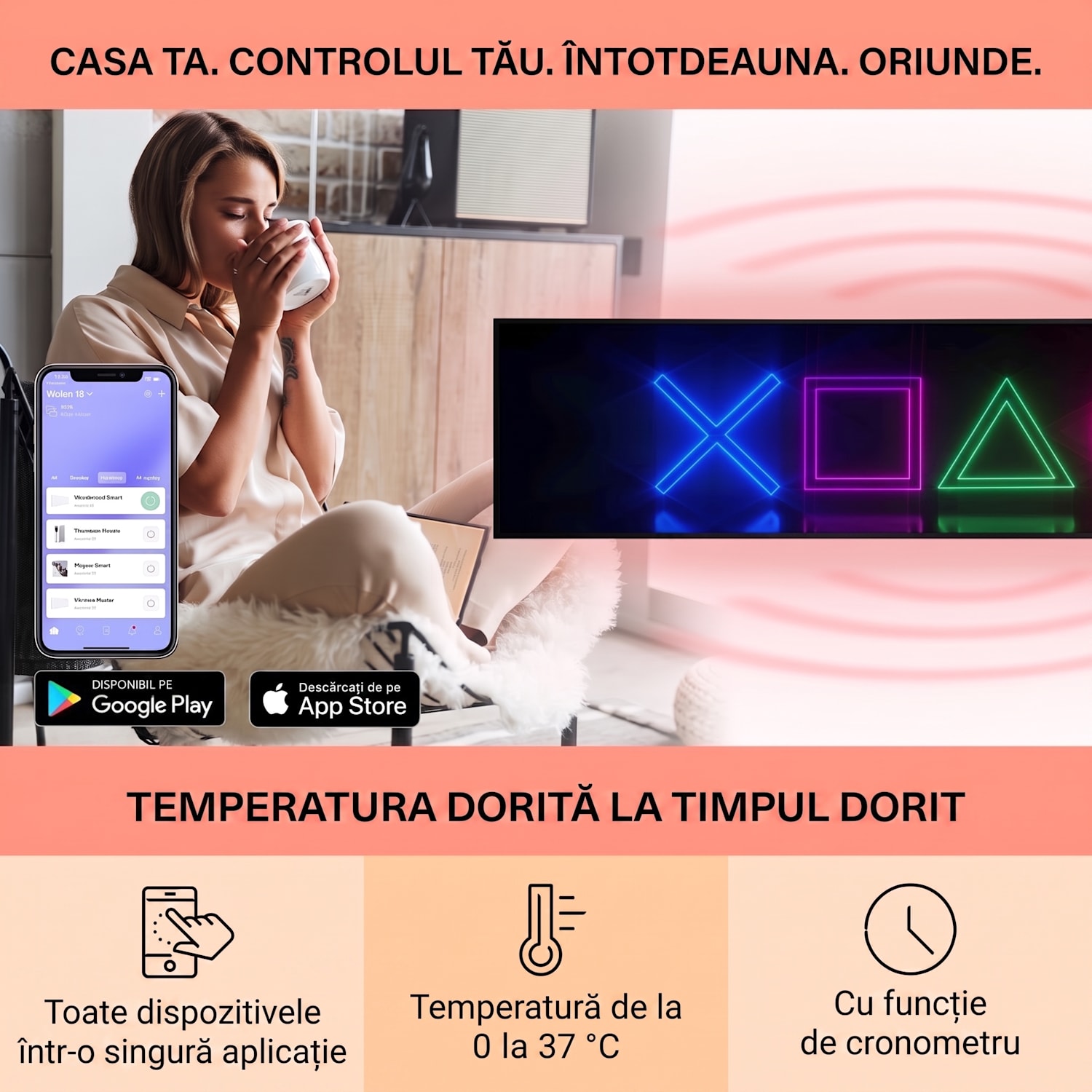 Wonderwall Air Art Smart, încălzitor cu infraroșu, joc, 120 x 30 cm, 350 W 120 x 30 cm | 350 W | Joc