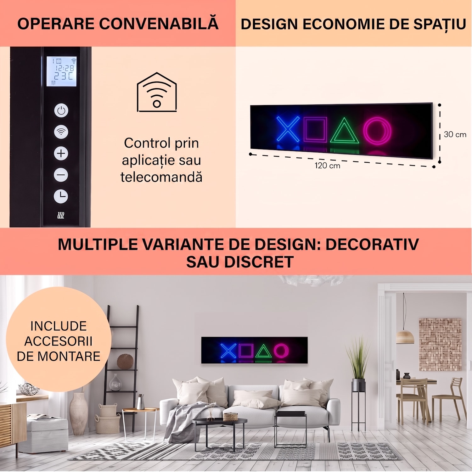 Wonderwall Air Art Smart, încălzitor cu infraroșu, joc, 120 x 30 cm, 350 W 120 x 30 cm | 350 W | Joc