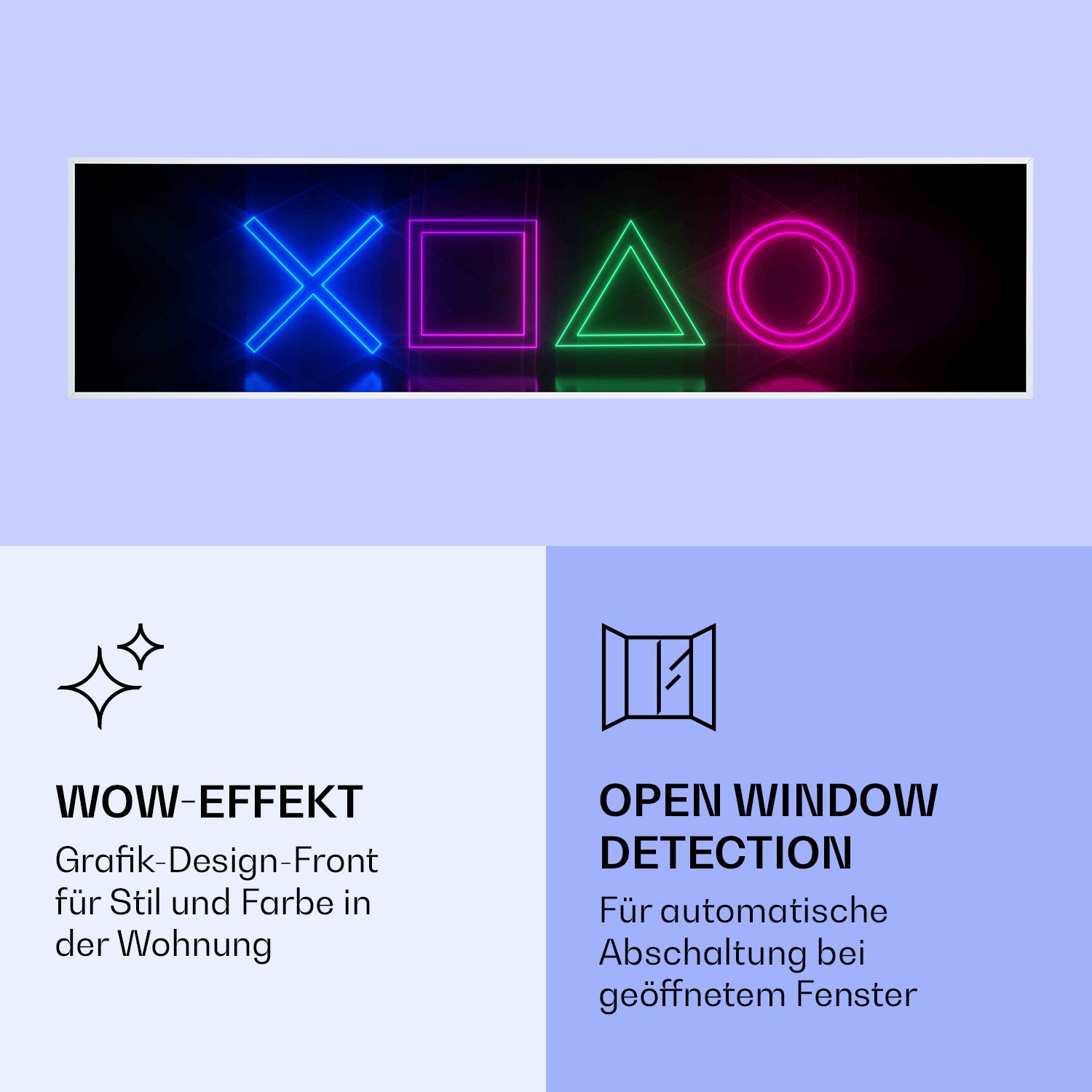 Wonderwall Air Art Smart Infrarotheizung Spiel 120x30cm 350W 120 x 30 cm | Spiel, weißer Rahmen