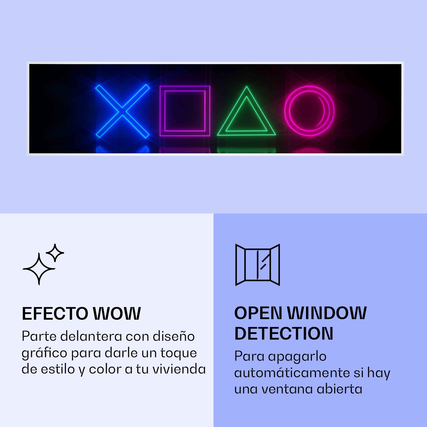 Wonderwall Air Art Calefactor infrarrojo inteligente de juego 120 x 30 cm 350 W 120 x 30 cm | Juego, marco blanco