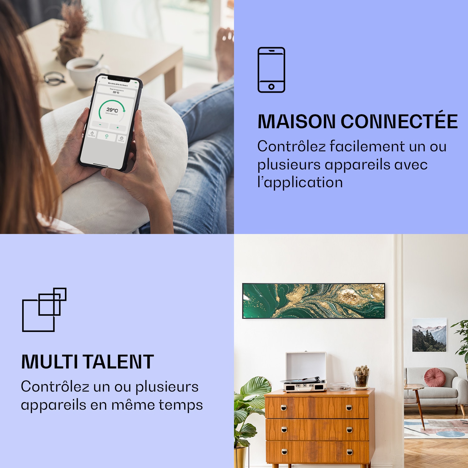 Wonderwall Air Art Smart infraroodverwarming draaikolk 120x30 cm 350 W 120 x 30 cm | Wervelingen, zwart frame