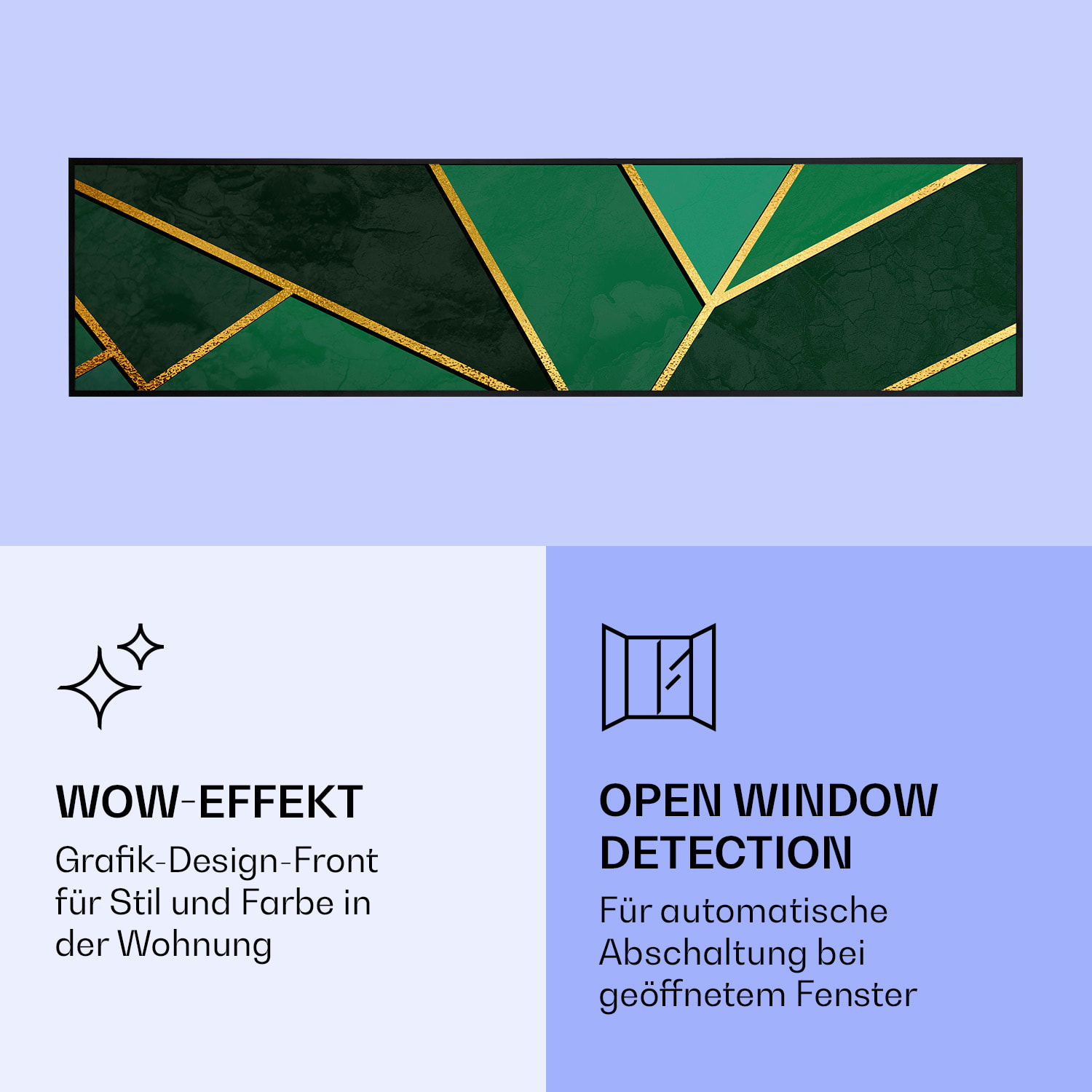 Wonderwall Air Art Smart Infrarotheizung Grüne Linie 120x30cm 350W 120 x 30 cm | Grüne Linie, schwarzer Rahmen