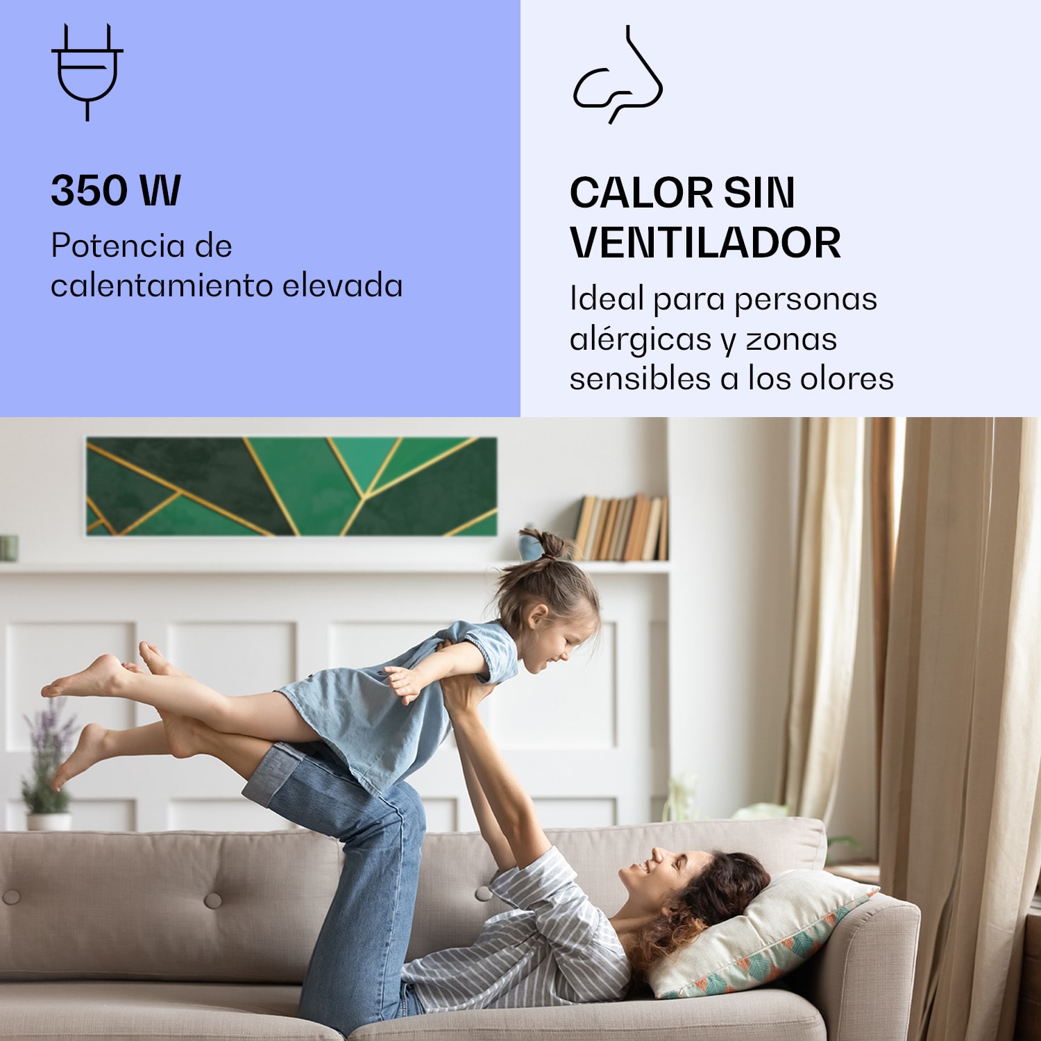 Wonderwall Air Art Calefactor infrarrojo inteligente de línea verde 120 x 30 cm 350 W 120 x 30 cm | Línea verde, marco blanco