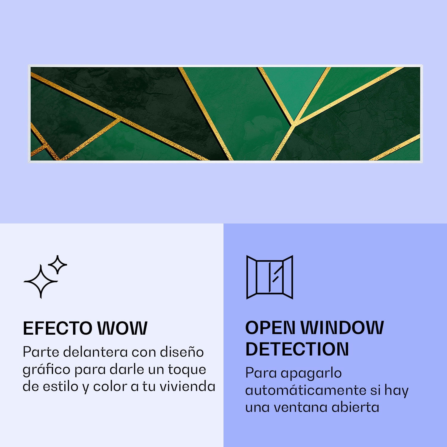 Wonderwall Air Art Calefactor infrarrojo inteligente de línea verde 120 x 30 cm 350 W 120 x 30 cm | Línea verde, marco blanco