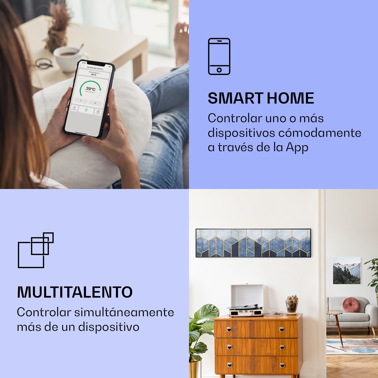 Wonderwall Air Art Calefactor infrarrojo inteligente de línea azul 120 x 30 cm 350 W 120 x 30 cm | Línea azul, marco negro