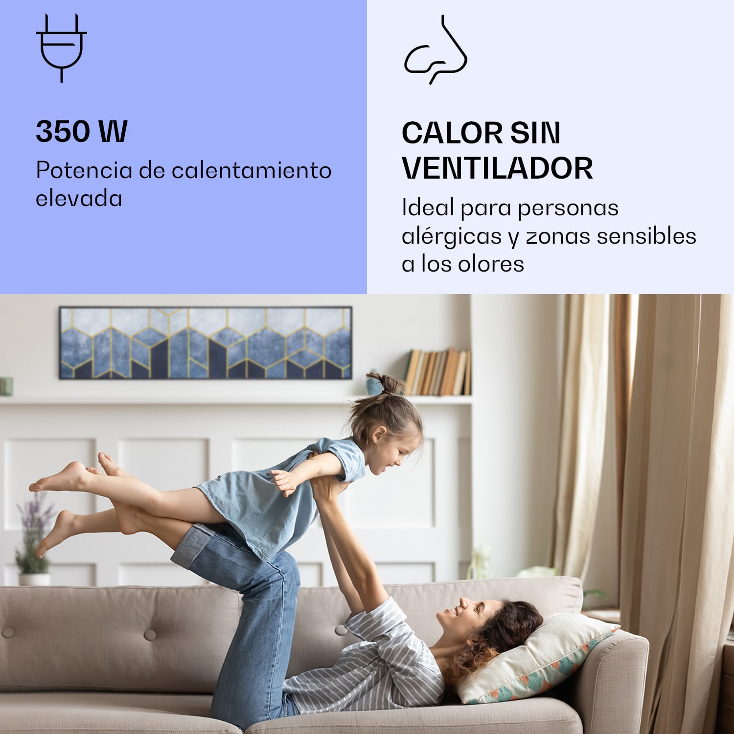 Wonderwall Air Art Calefactor infrarrojo inteligente de línea azul 120 x 30 cm 350 W 120 x 30 cm | Línea azul, marco negro