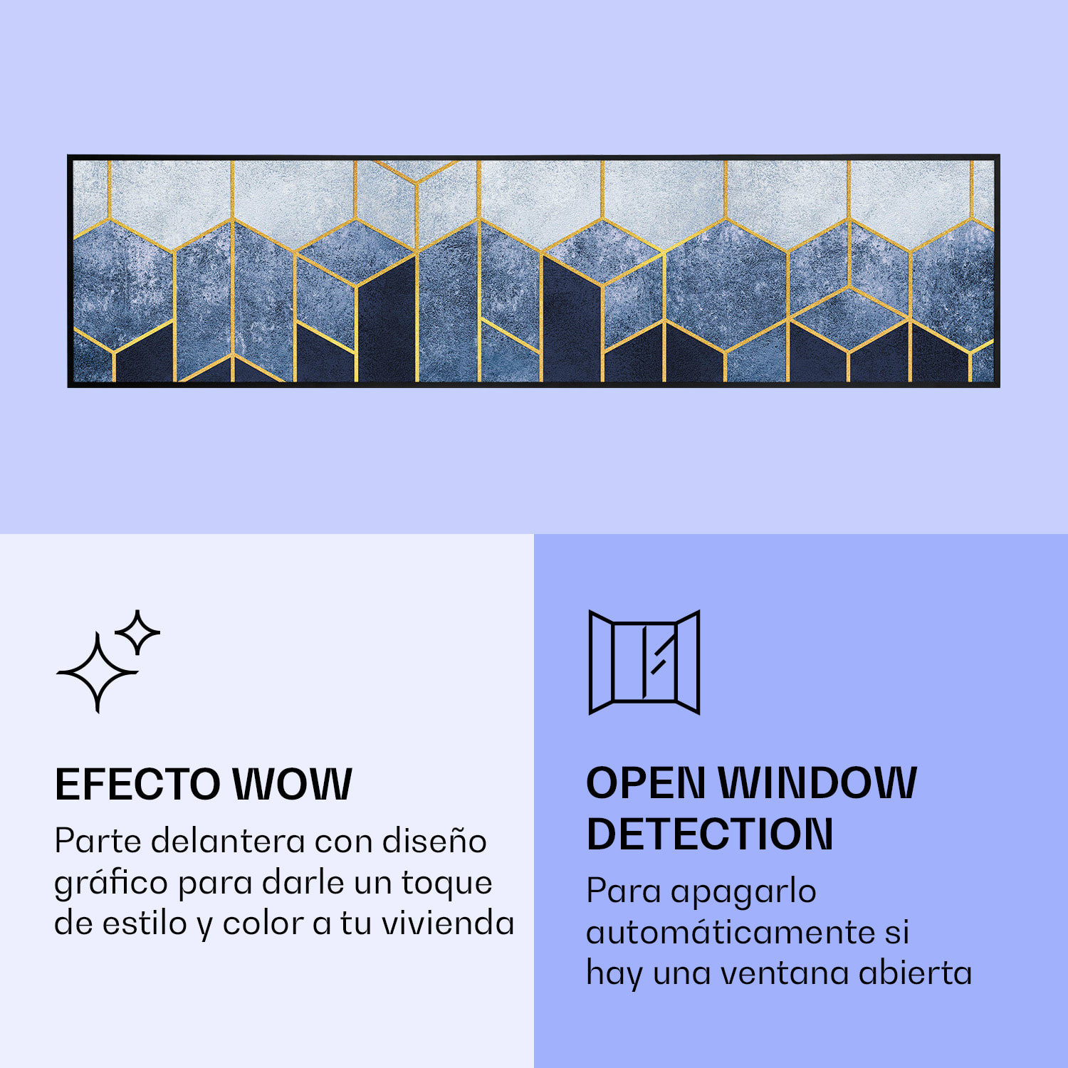 Wonderwall Air Art Calefactor infrarrojo inteligente de línea azul 120 x 30 cm 350 W 120 x 30 cm | Línea azul, marco negro