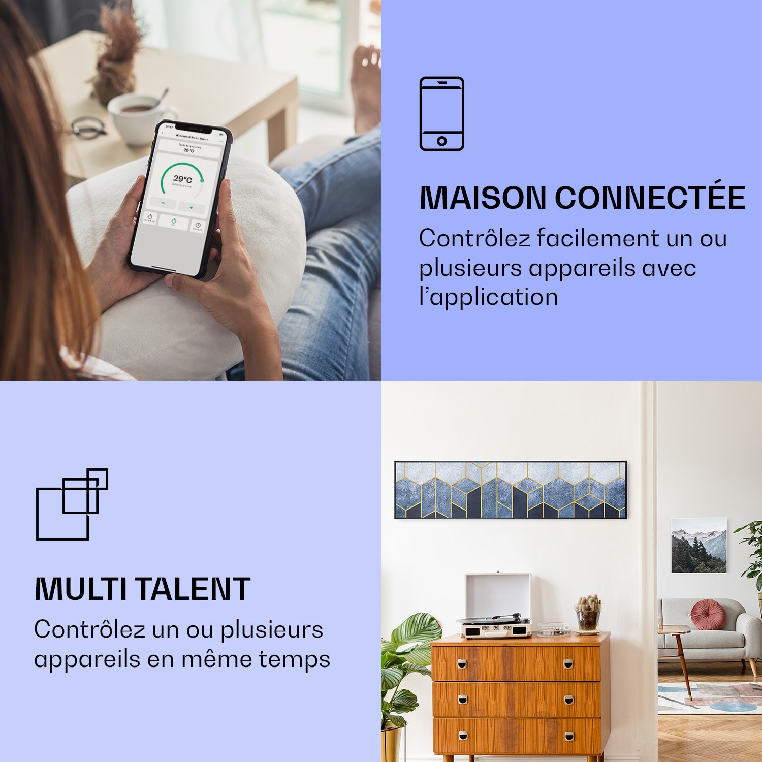 Radiateur infrarouge intelligent Wonderwall Air Art décor ligne bleue 120x30 cm 350 W 120 x 30 cm | Ligne bleue, cadre noir