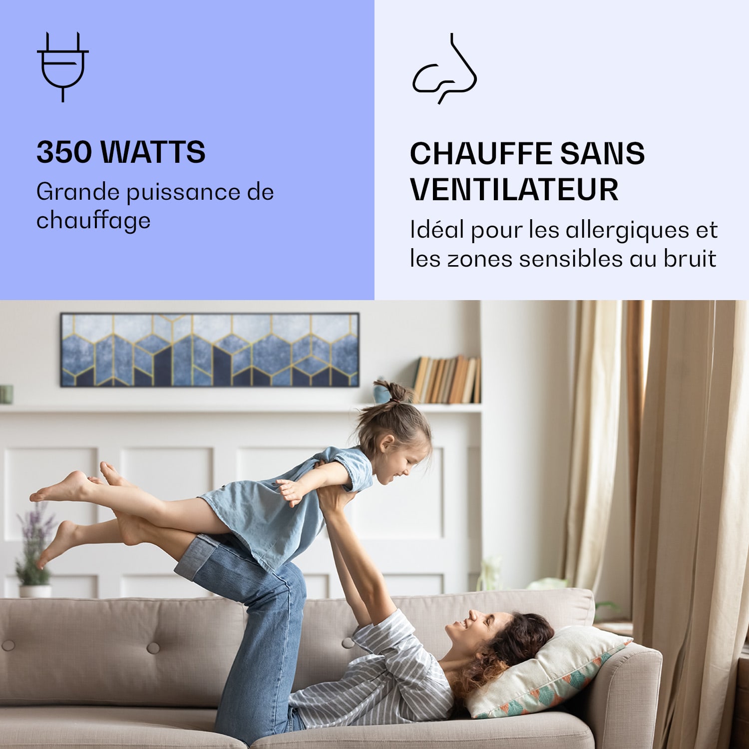 Radiateur infrarouge intelligent Wonderwall Air Art décor ligne bleue 120x30 cm 350 W 120 x 30 cm | Ligne bleue, cadre noir