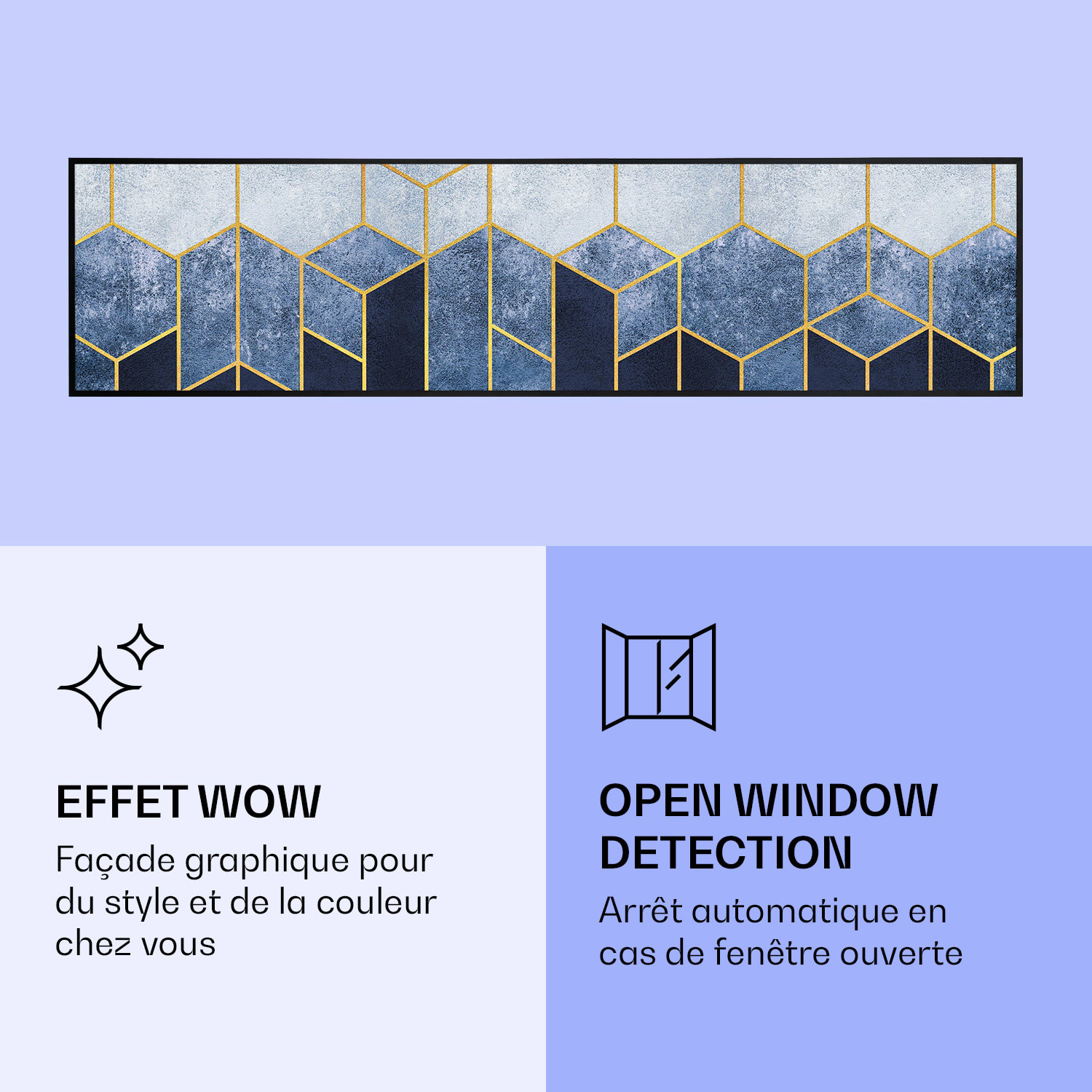 Radiateur infrarouge intelligent Wonderwall Air Art décor ligne bleue 120x30 cm 350 W 120 x 30 cm | Ligne bleue, cadre noir