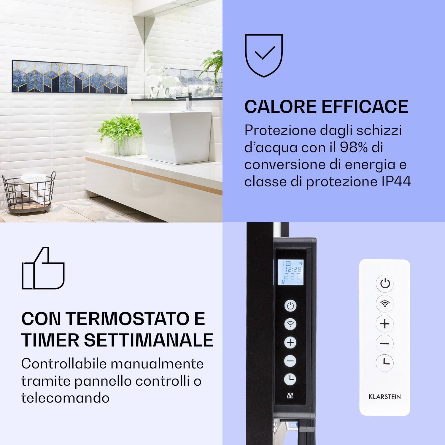 Wonderwall Air Art Smart Riscaldatore a infrarossi Linea blu 120x30cm 350W 120 x 30 cm | Linea blu, cornice nera