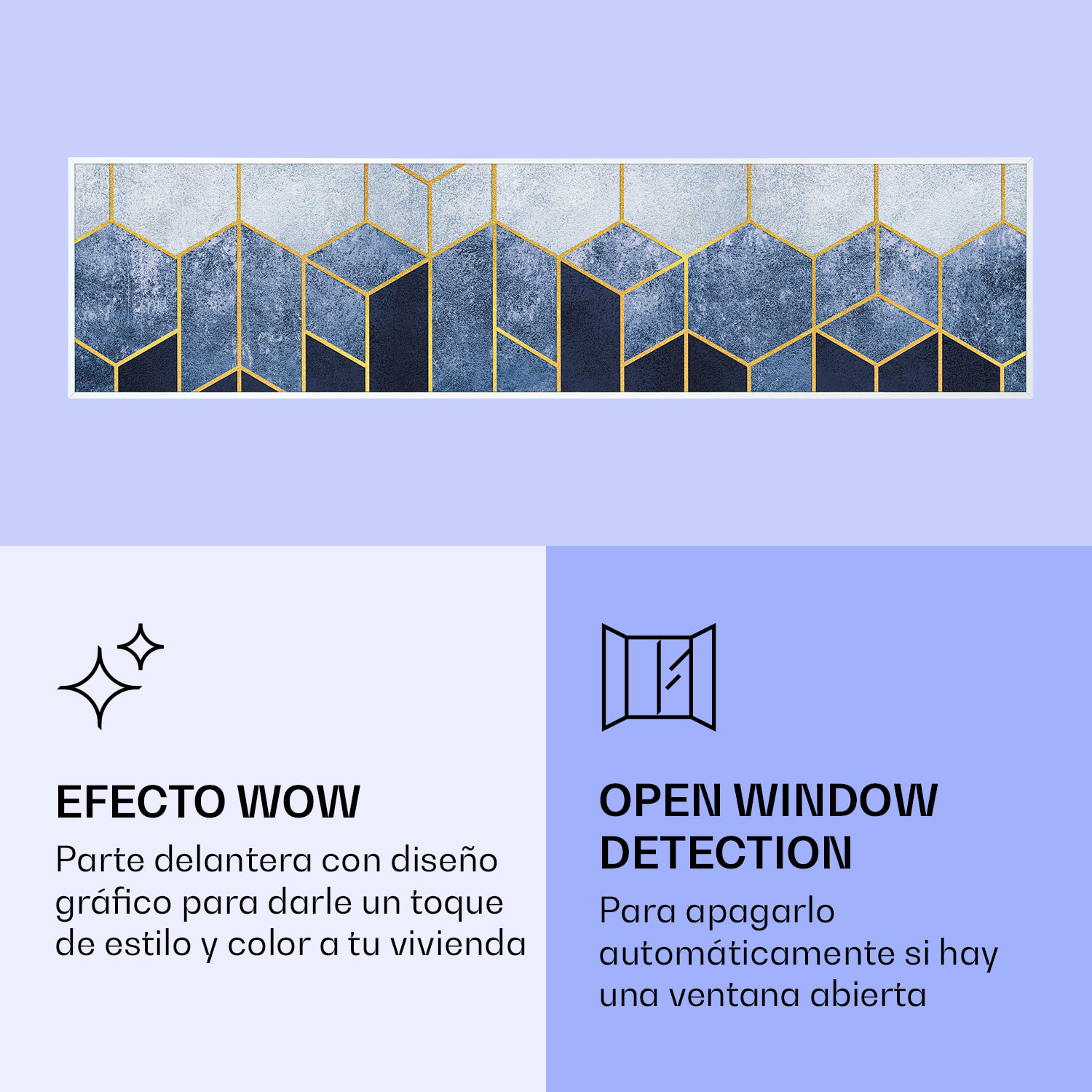 Wonderwall Air Art Calefactor infrarrojo inteligente de línea azul 120 x 30 cm 350 W 120 x 30 cm | Línea azul, marco blanco