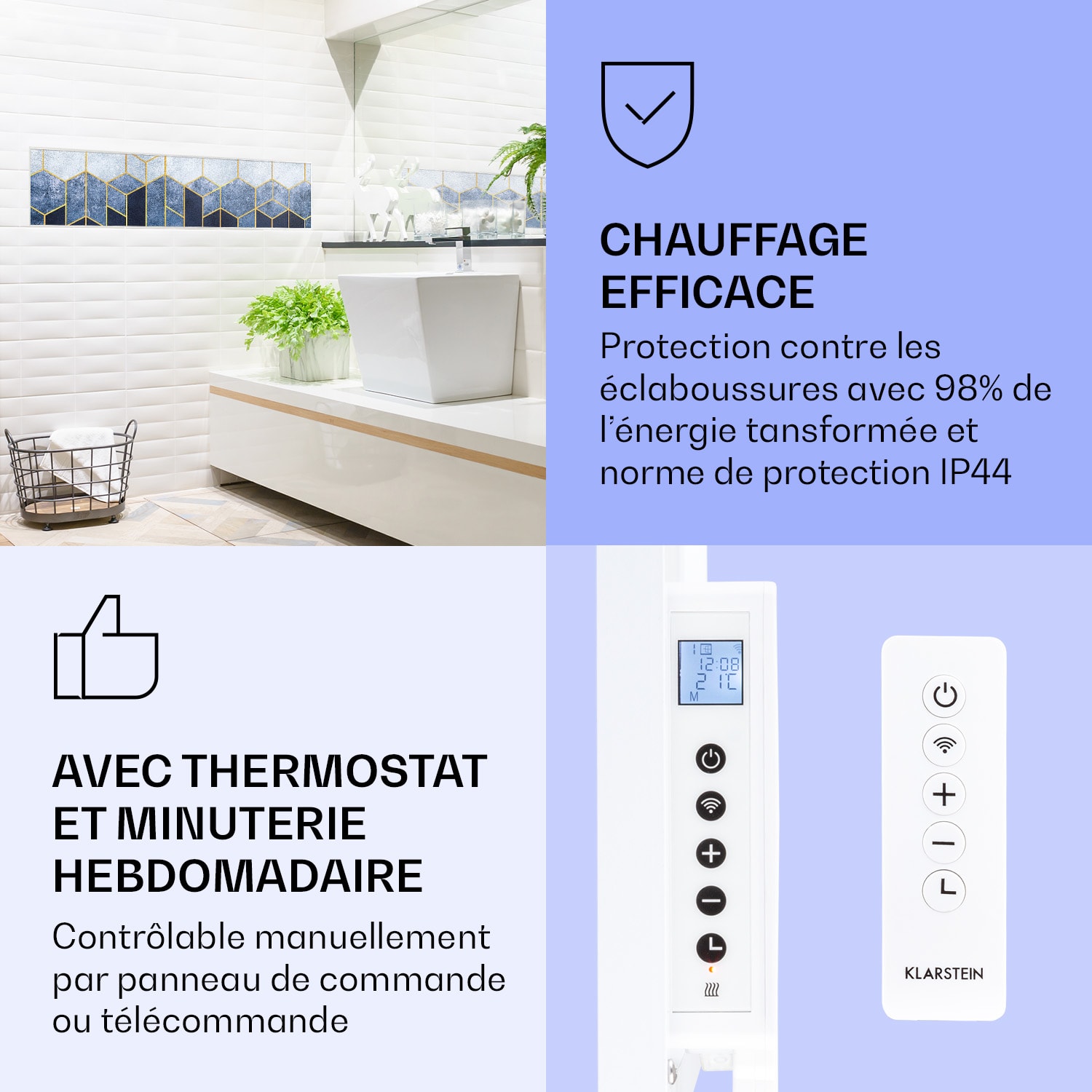 Radiateur infrarouge intelligent Wonderwall Air Art décor ligne bleue 120x30 cm 350 W 120 x 30 cm | Ligne bleue, cadre blanc