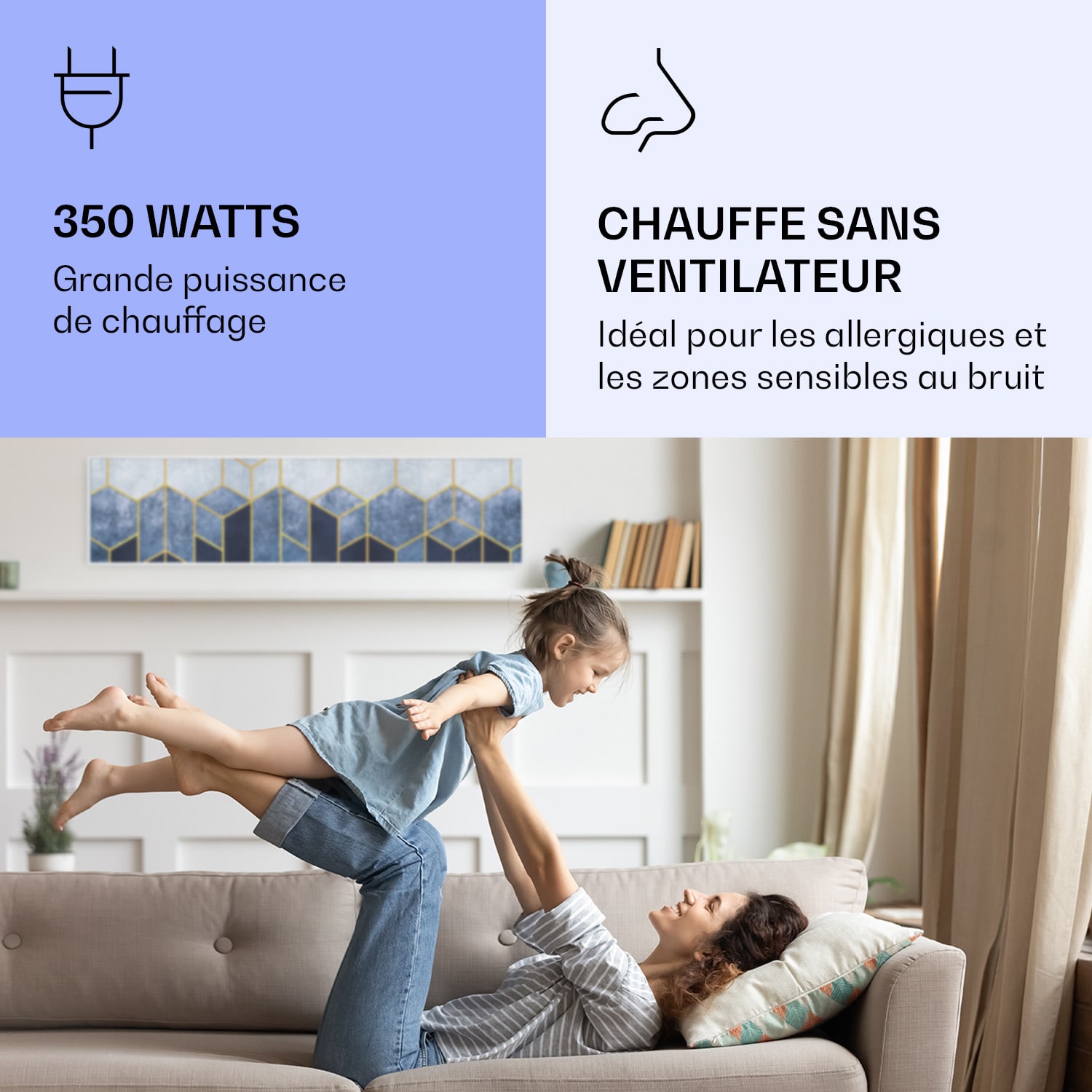 Radiateur infrarouge intelligent Wonderwall Air Art décor ligne bleue 120x30 cm 350 W 120 x 30 cm | Ligne bleue, cadre blanc