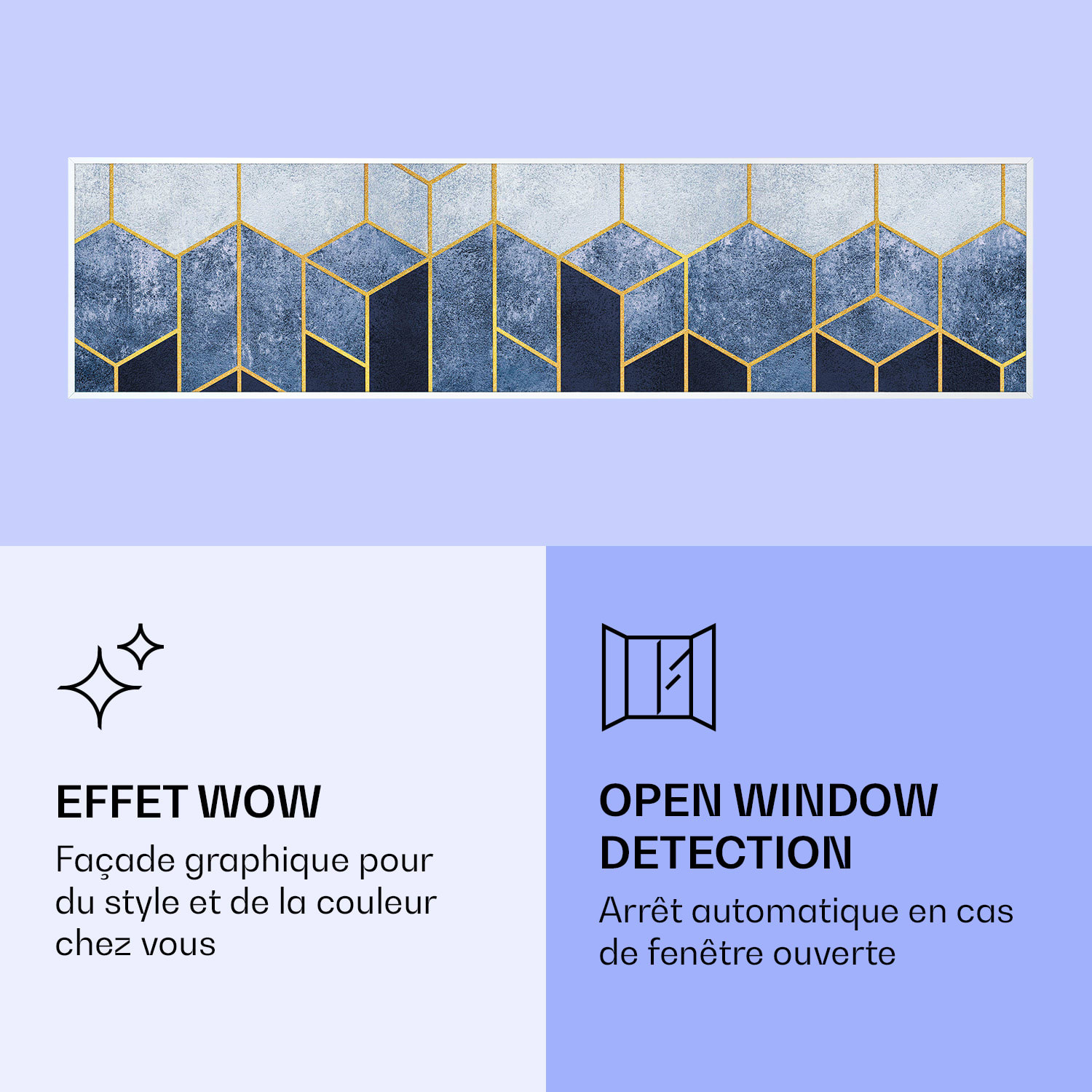 Radiateur infrarouge intelligent Wonderwall Air Art décor ligne bleue 120x30 cm 350 W 120 x 30 cm | Ligne bleue, cadre blanc