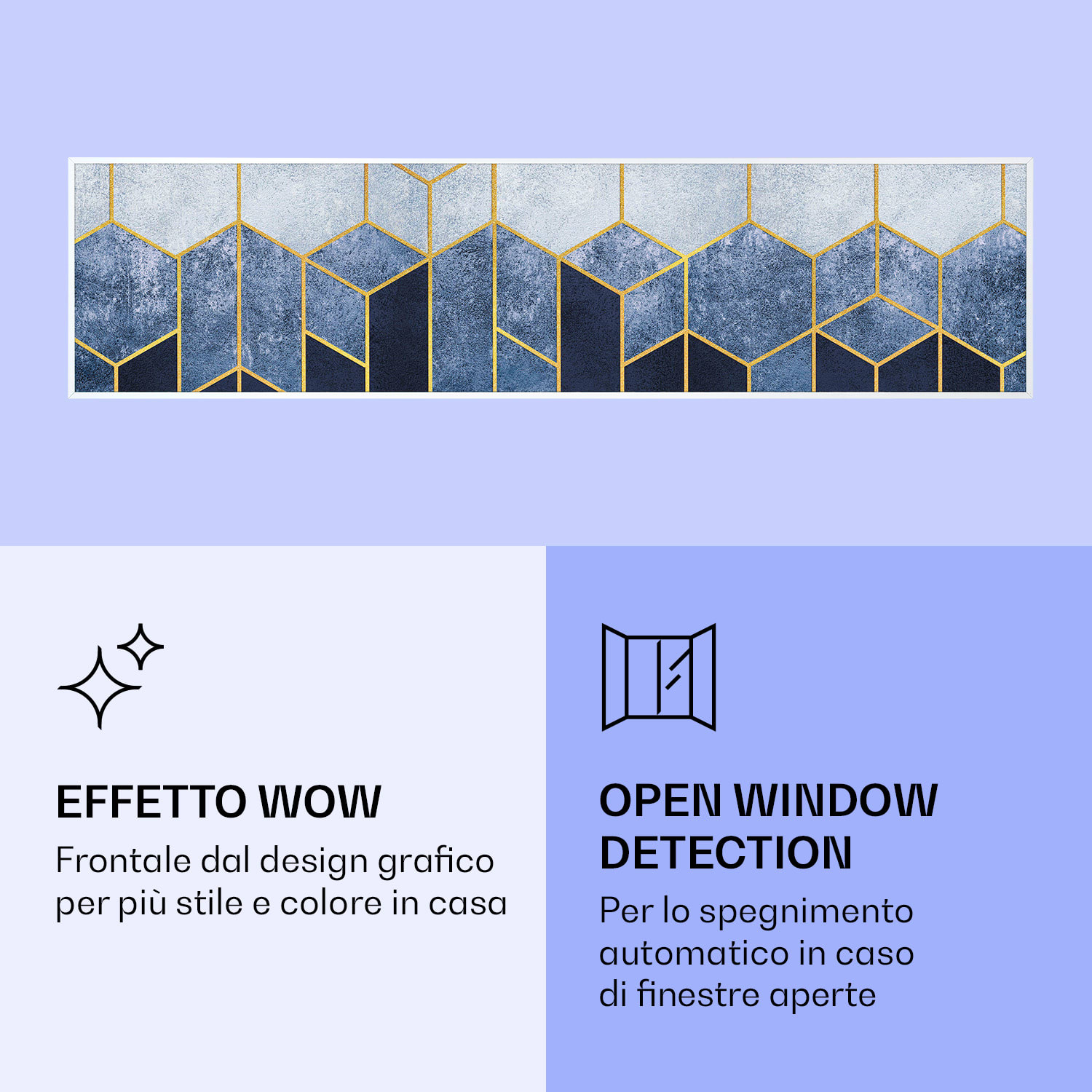Wonderwall Air Art Smart Riscaldatore a infrarossi Linea blu 120x30cm 350W 120 x 30 cm | Linea blu, cornice bianca