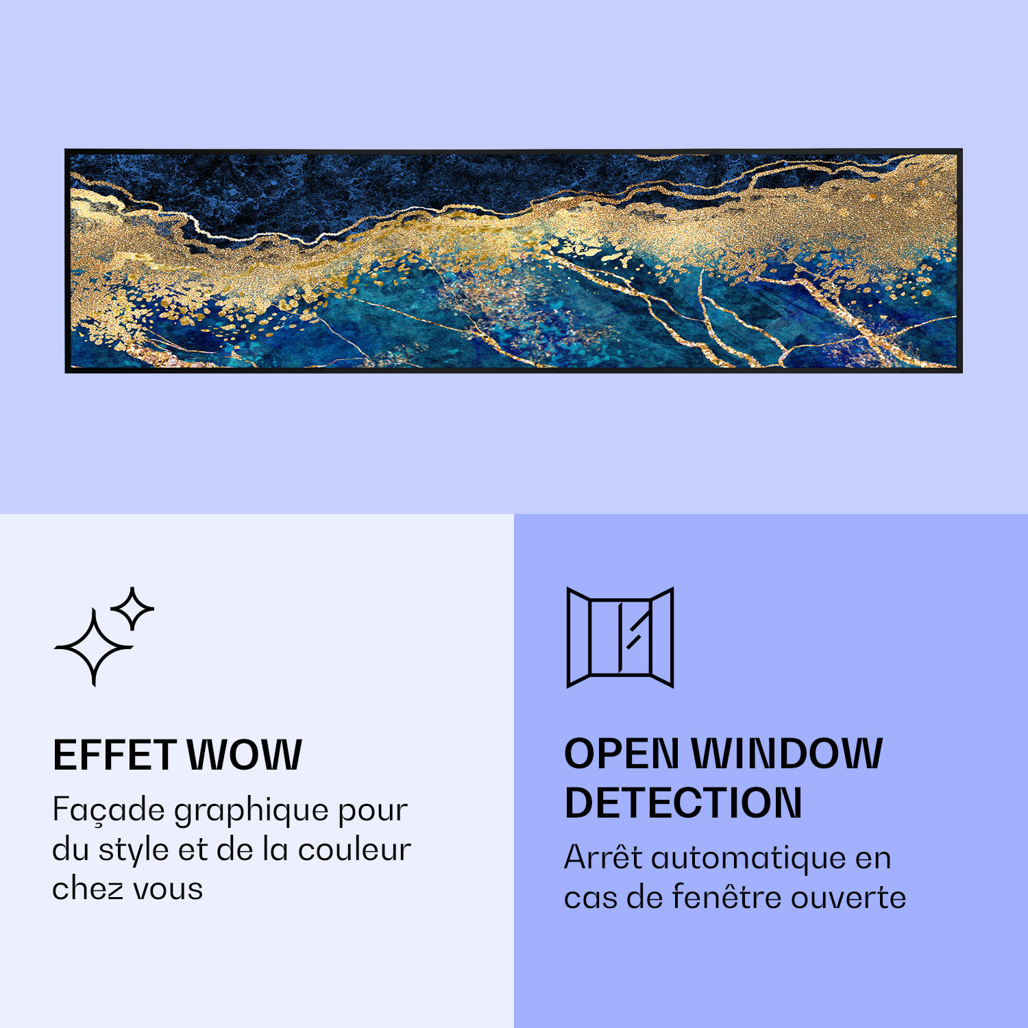 Radiateur infrarouge intelligent Wonderwall Air Art marbre bleu 120x30 cm 350 W 120 x 30 cm | Marbre bleu, cadre noir