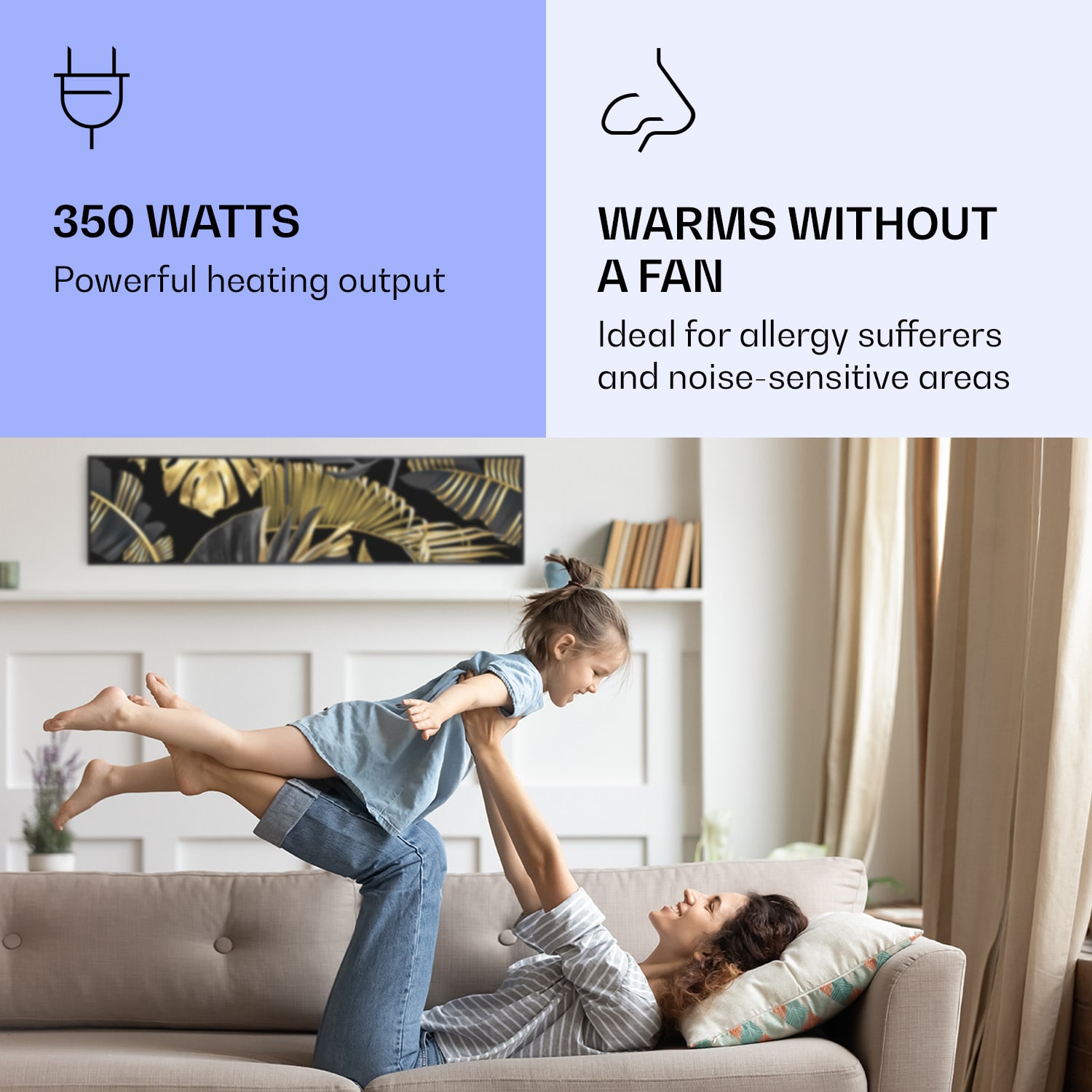 Wonderwall Air Art Smart infraroodverwarming zwarte bloemen 120x30 cm 350 W 