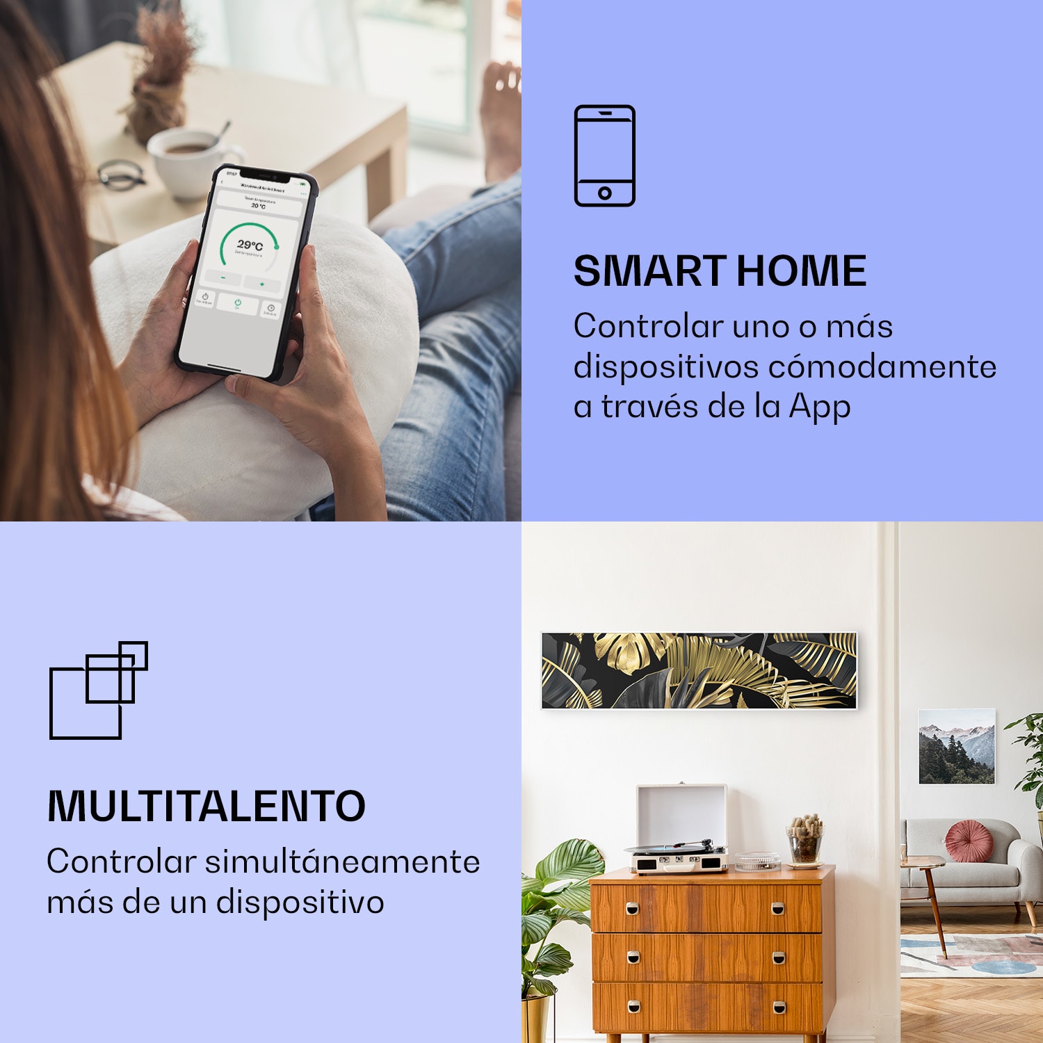 Wonderwall Air Art Calefactor infrarrojo inteligente de flor negra 120 x 30 cm 350 W 120 x 30 cm | 350 W | Jungla dorada