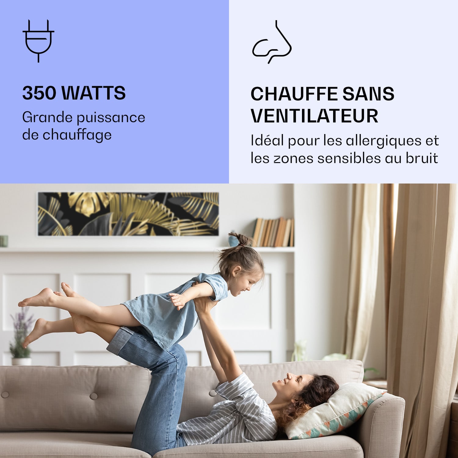 Radiateur infrarouge intelligent Wonderwall Air Art fleur noire 120x30 cm 350 W 120 x 30 cm | 350 W | Jungle dorée