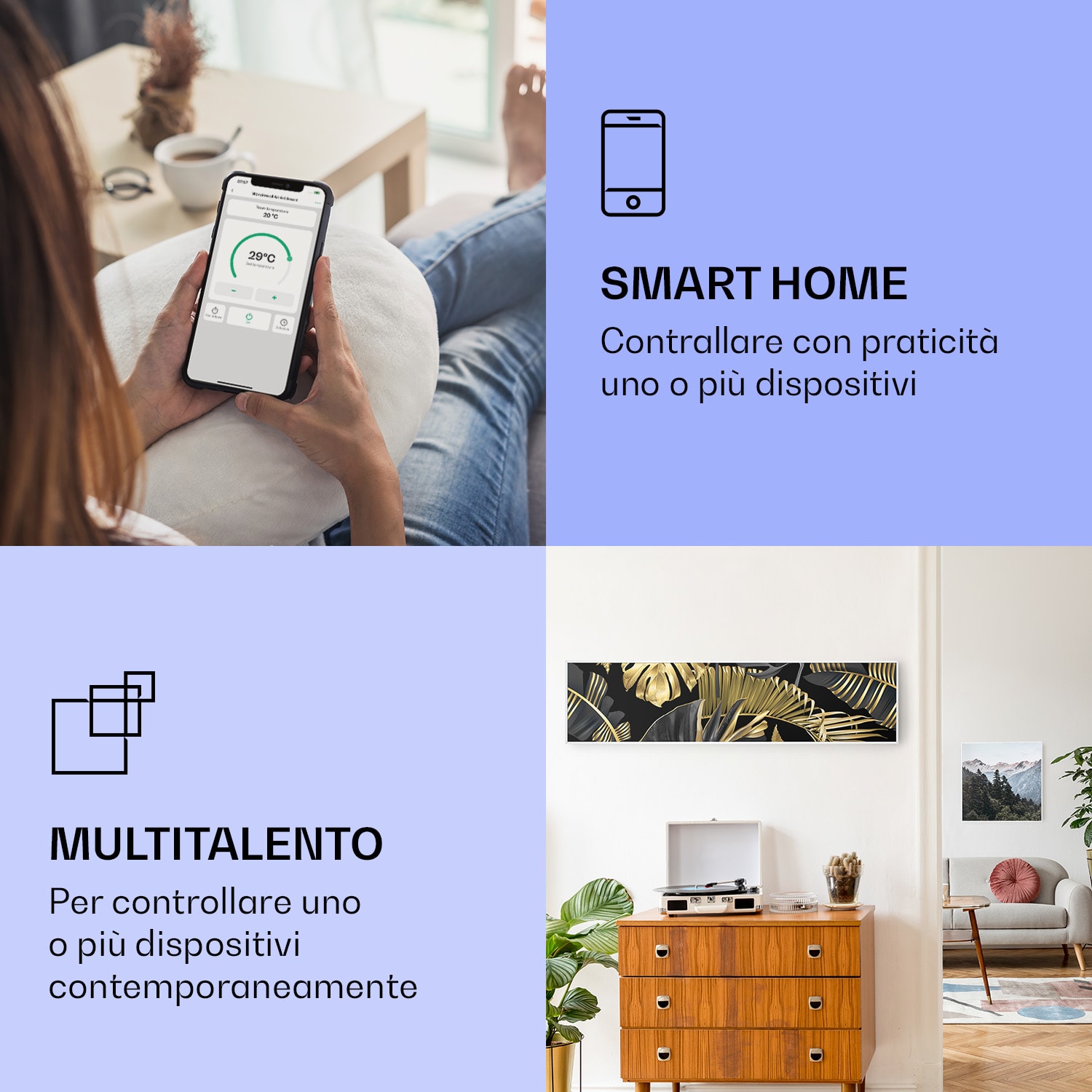 Wonderwall Air Art Smart Riscaldatore a infrarossi Fiore nero 120x30cm 350W 