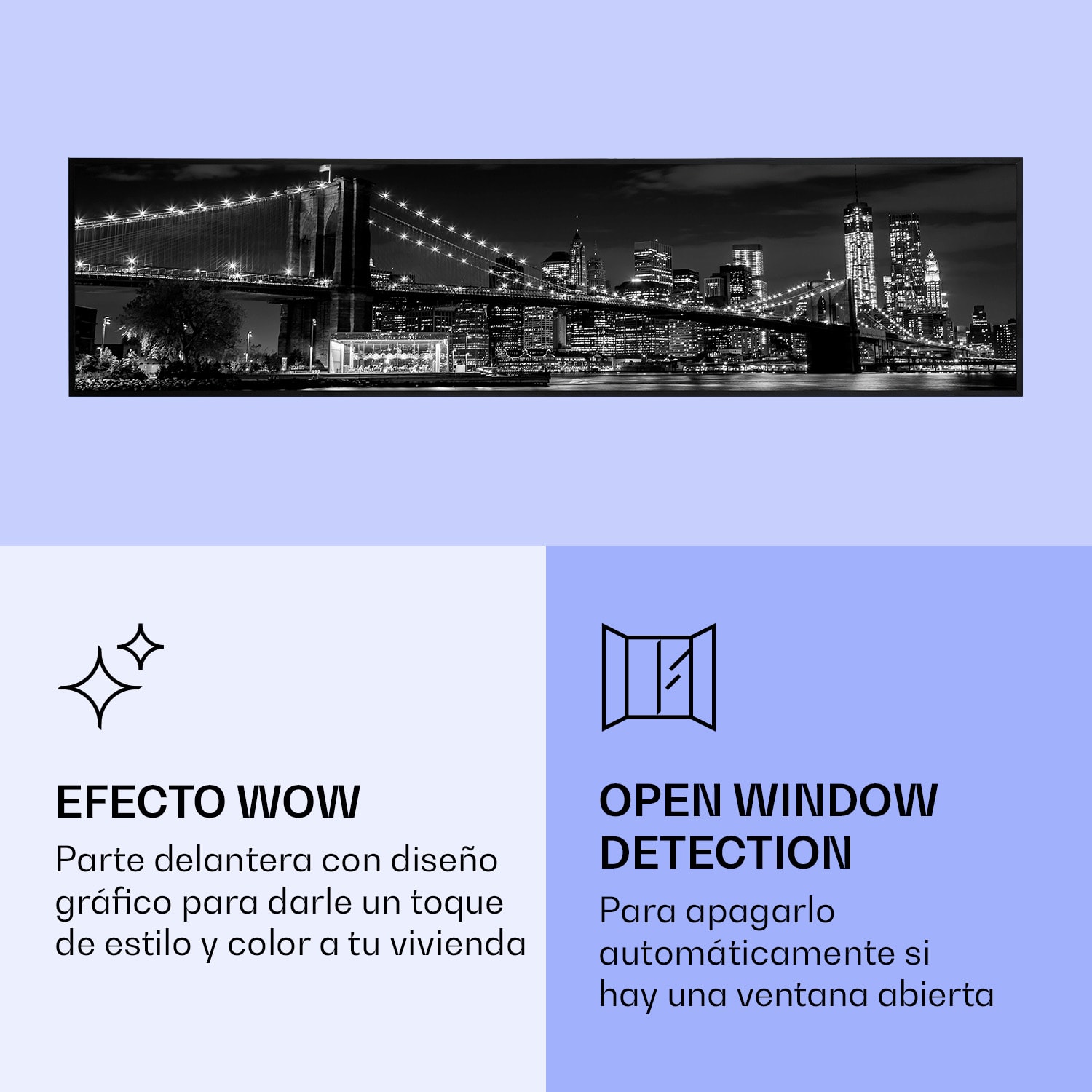 Wonderwall Air Art Calefactor infrarrojo inteligente de puente 120 x 30 cm 350 W 120 x 30 cm | 350 W | Noche en Nueva York