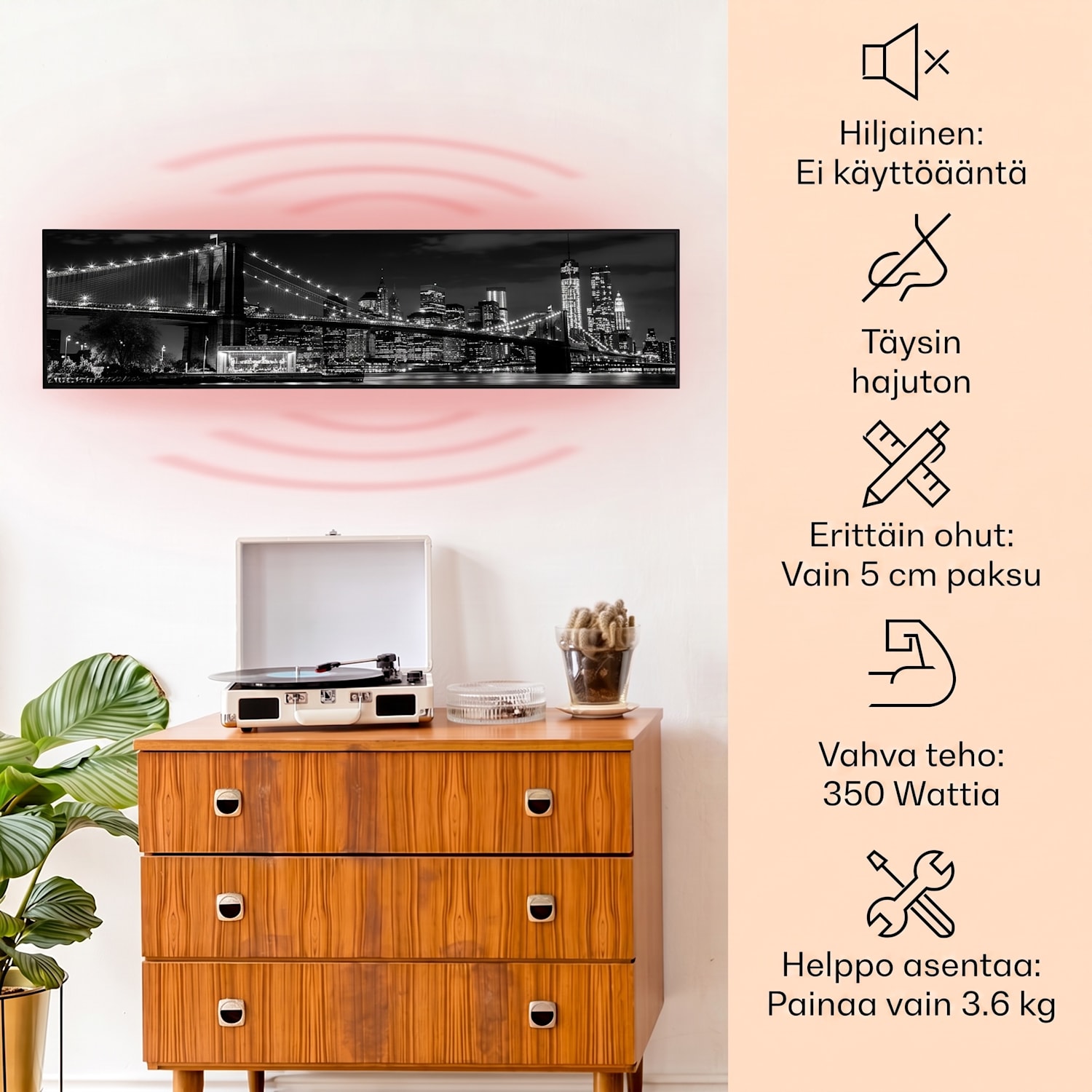 Wonderwall Air Art Smart infrapunalämmitin silta 120 x 30 cm 350 W 120 x 30 cm | 350 W | New York Night