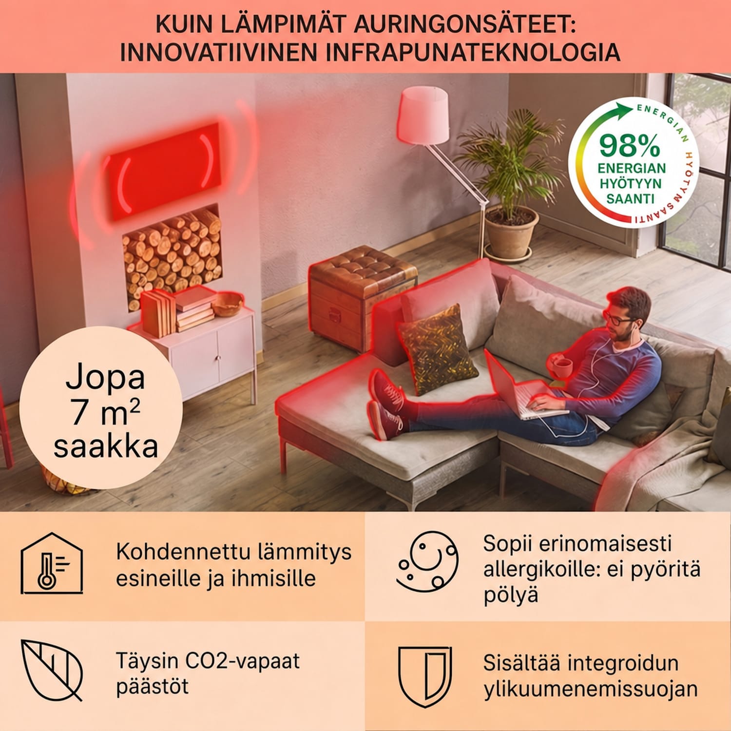 Wonderwall Air Art Smart infrapunalämmitin silta 120 x 30 cm 350 W 
