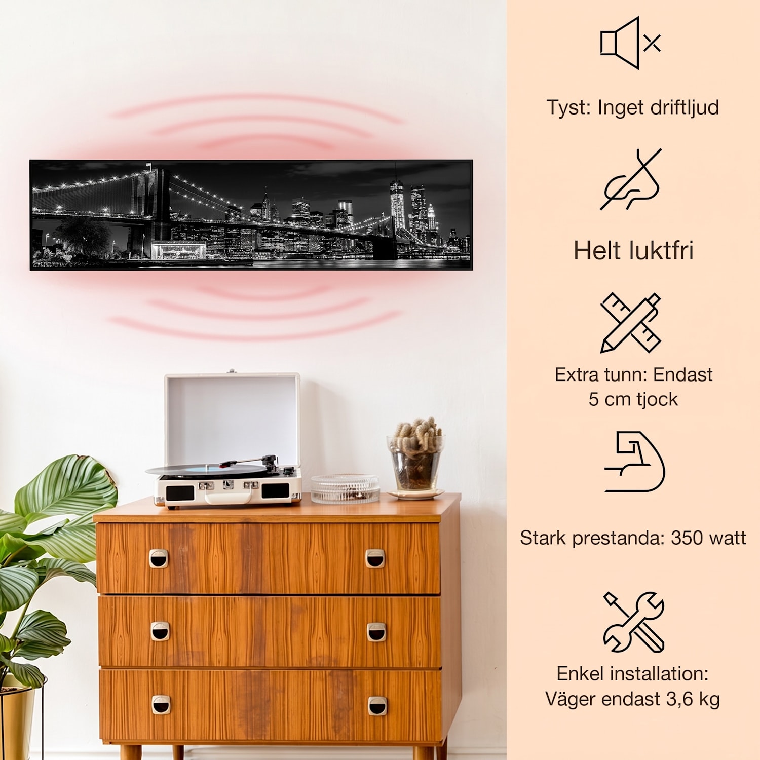 Wonderwall Air Art Smart IR-värmare Brygga 120x30cm 350 W 120 x 30 cm | 350 W | New York natt