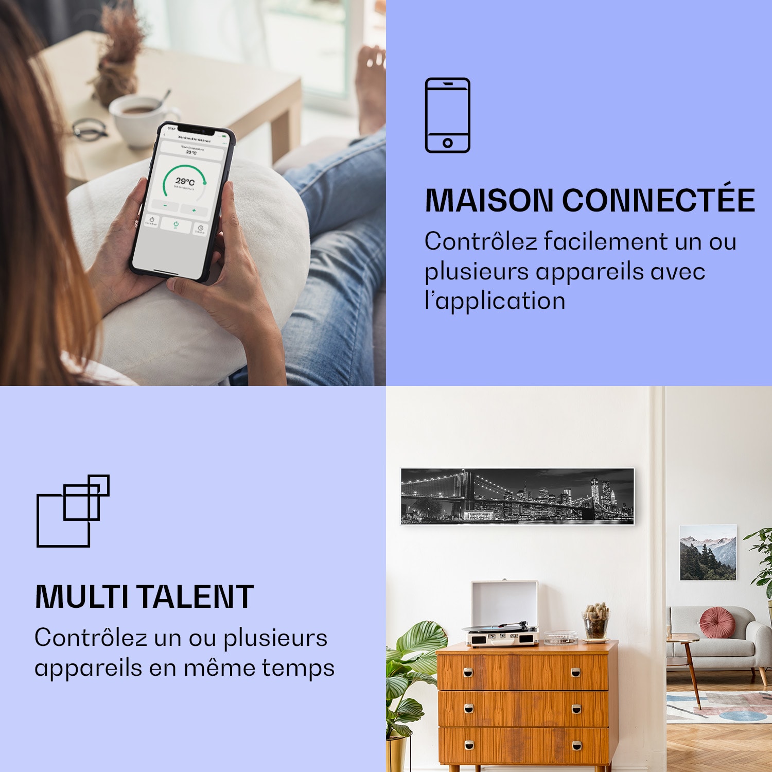 Radiateur infrarouge intelligent Wonderwall Air Art pont 120x30 cm 350 W 120 x 30 cm | Pont, cadre blanc