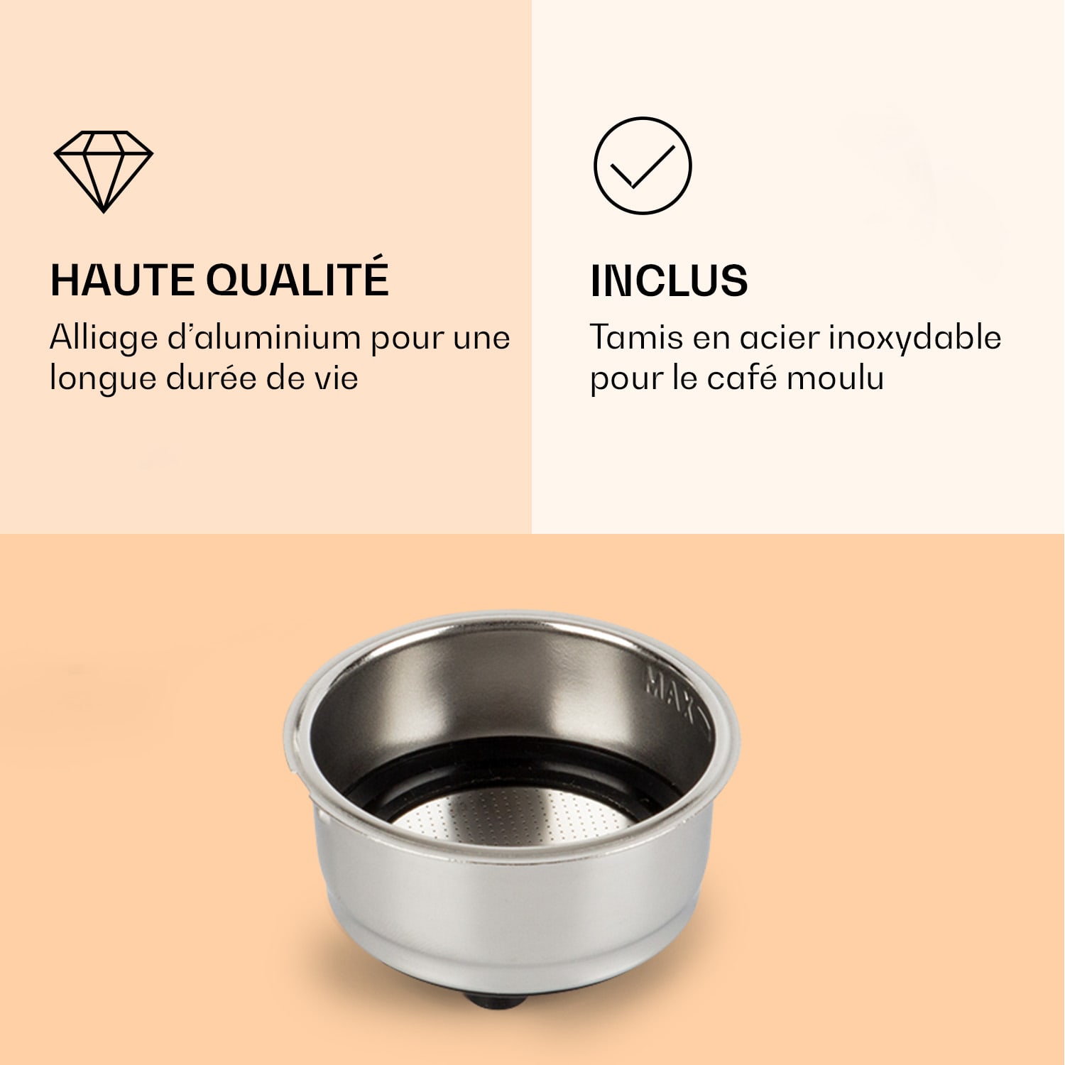 Passionata Espressomaker Porte-filtre en alliage d'aluminium Insert de filtre en acier inoxydable Accessoires 