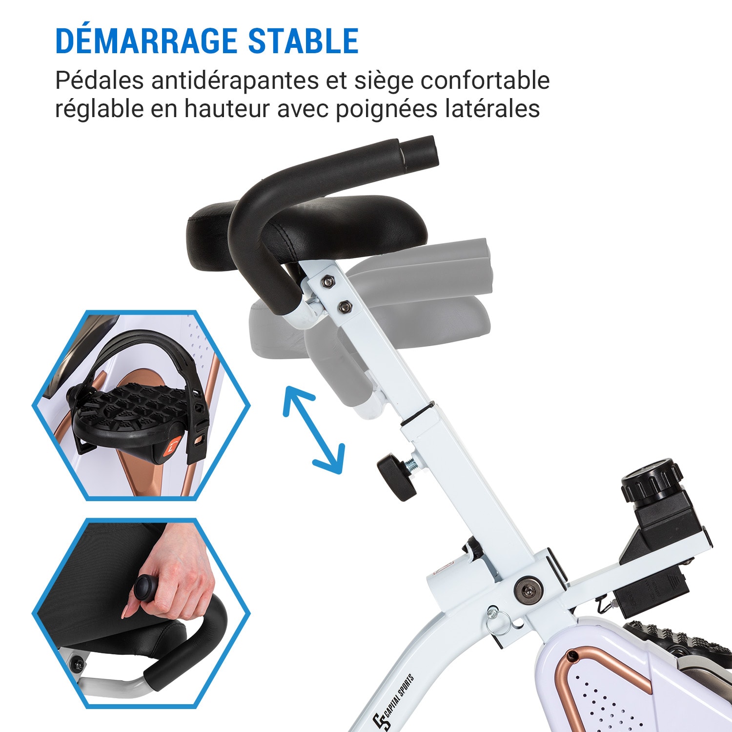 Vélo d'appartement Azura Desk Bike 7,5 kg dasse d'inertie courroie d'entraînement Doré Rose